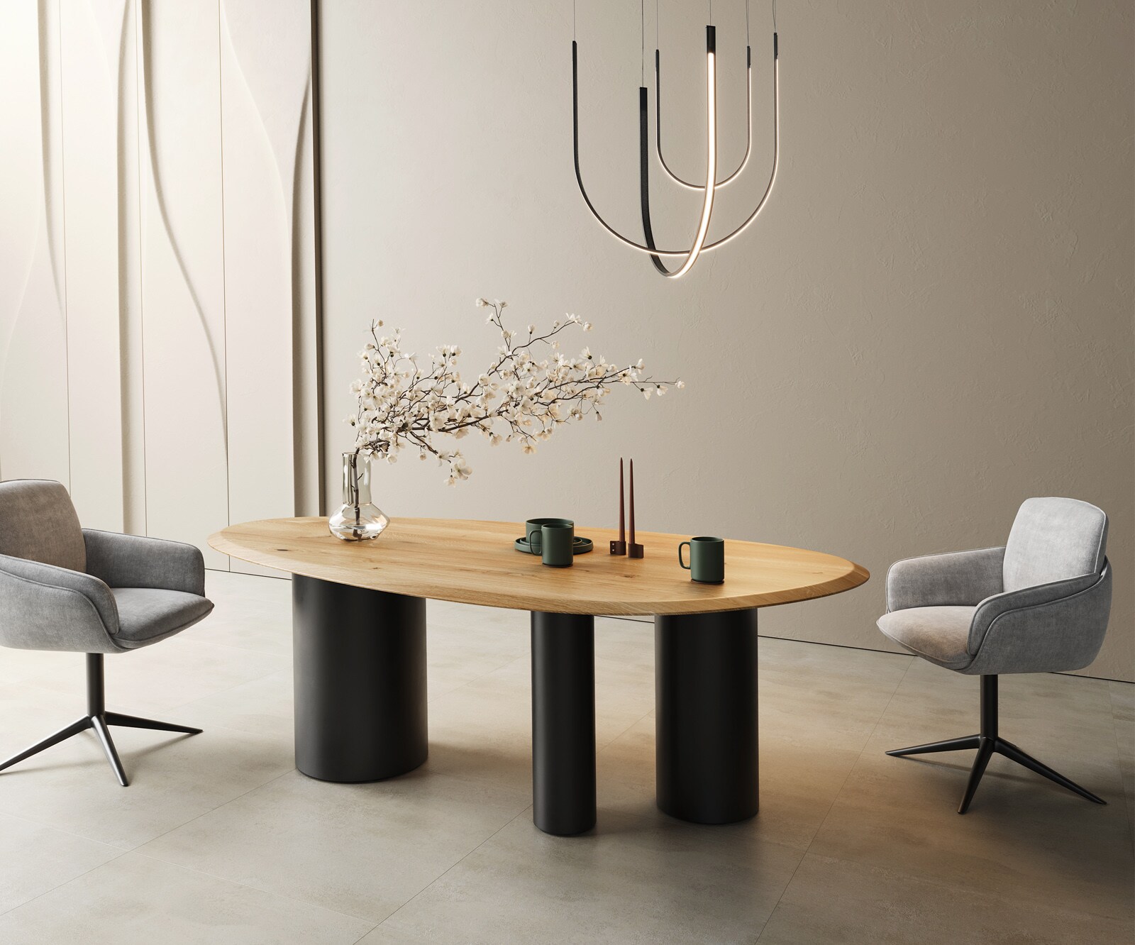 Eettafel Edge Oval 220x120x2,5 eiken natuur Troa metaal zwart Flow-Edge 2