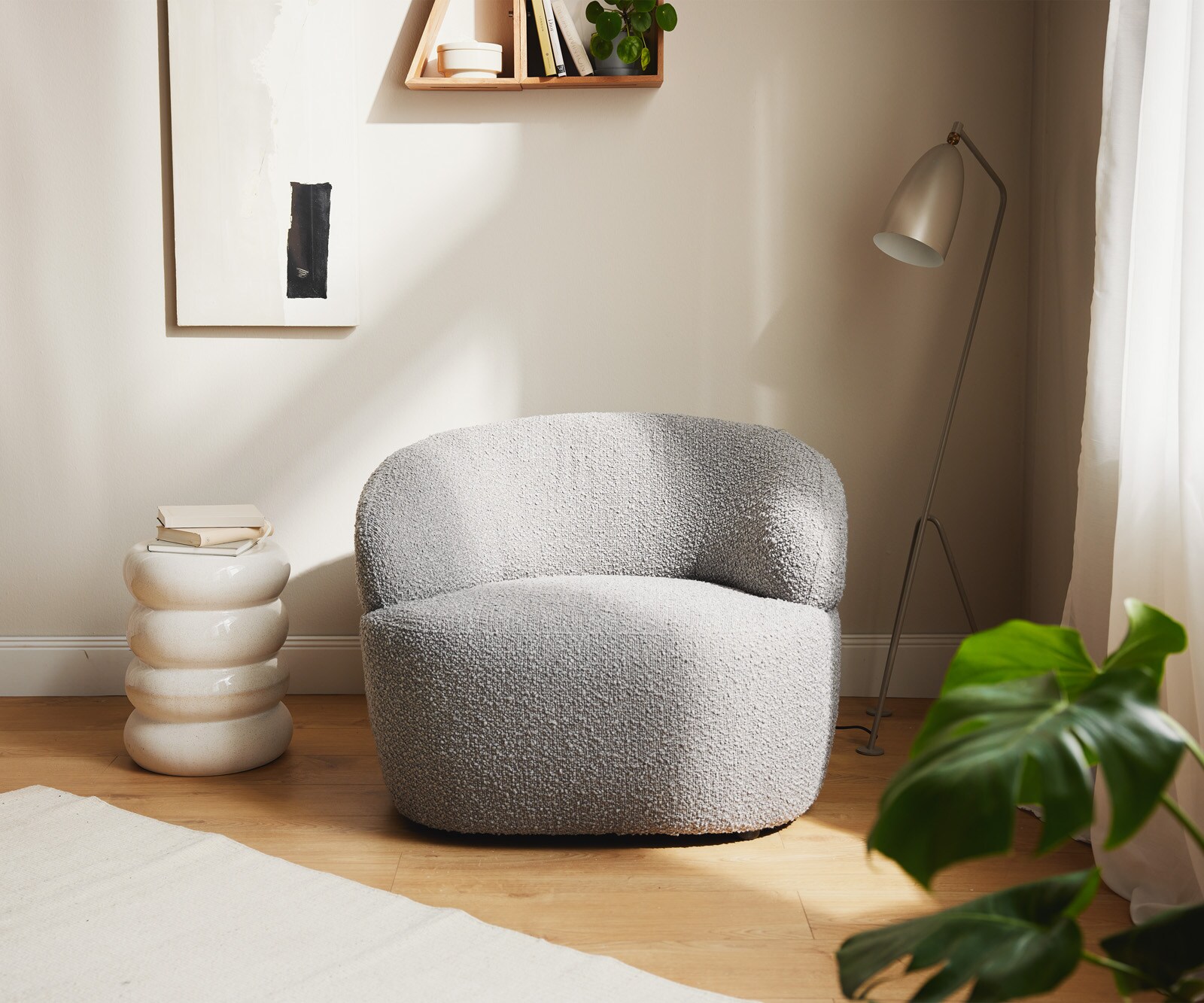 Loungestoel Nova 88x88 cm Bouclé zilvergrijs 3 Loungestoel Nova 88x88 cm Bouclé zilvergrijs 3