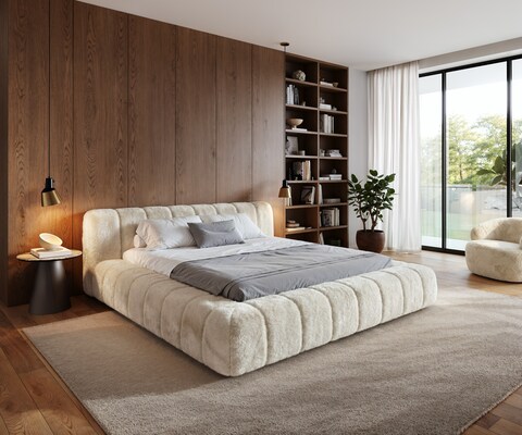 Gestoffeerd bedframe Cutio 180x200 cm Plüsch crème-wit