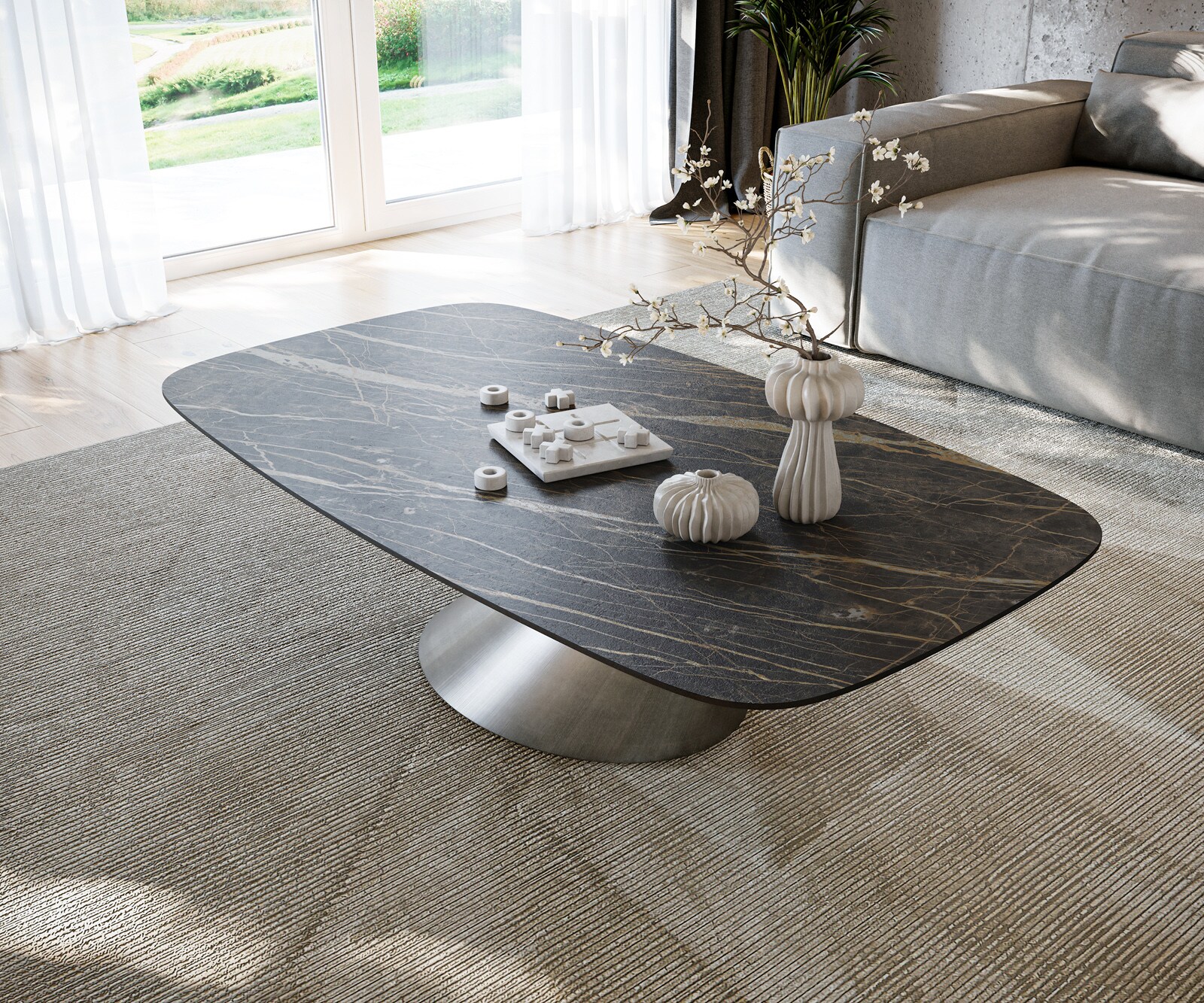 Salontafel Edge Boot 140x80 cm keramiek Laminam® Noir Desir bruin Conis metallic zilver 4