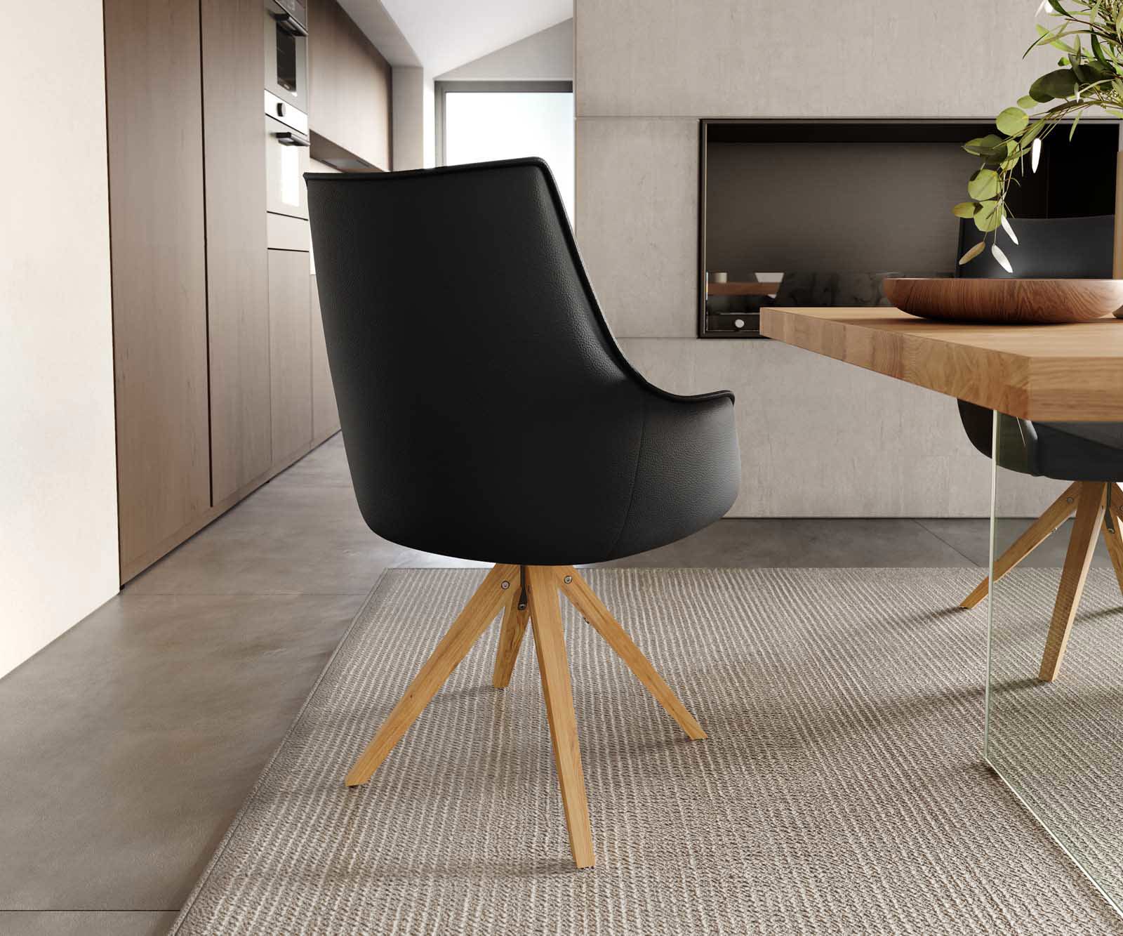 Draaistoel Alja-Flex met armleuning echt leer zwart houten frame hoekig natuur 180° draaibaar pocketveer kern 3 Draaistoel Alja-Flex met armleuning echt leer zwart houten frame hoekig natuur 180° draaibaar pocketveer kern 3