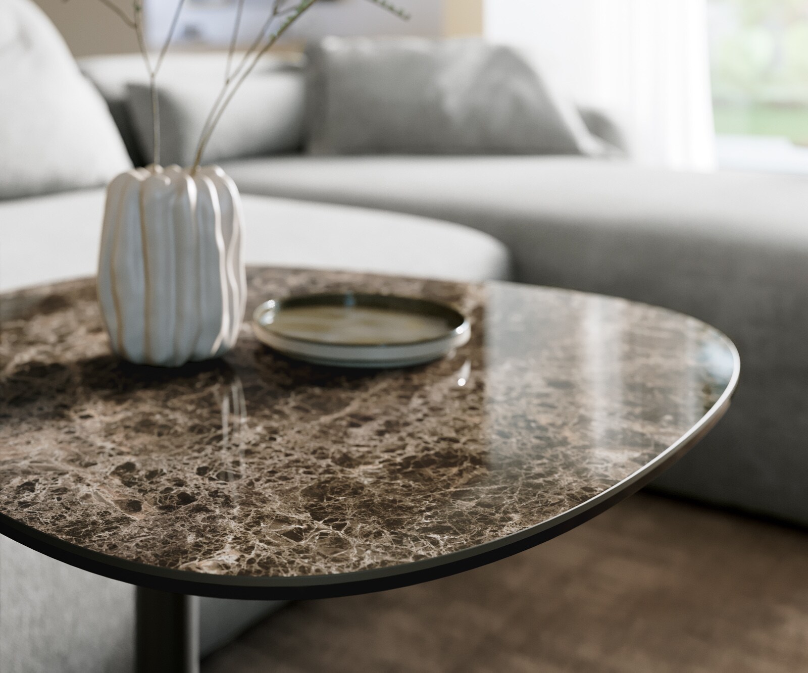 Salontafel Edge Boot 60x60 cm keramiek Laminam® Emperador Extra Lucidato donkerbruin Eleny zwart metaal 6