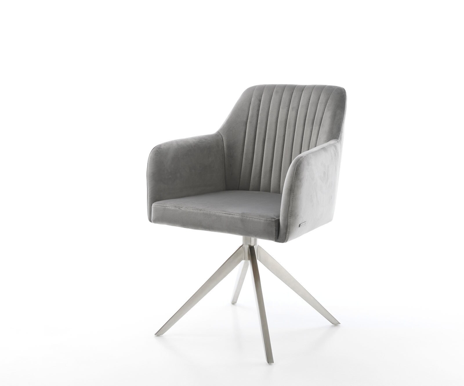 Draaistoel Greg-Flex fluweel grijs kruisframe breed roestvrij staal 360° draaibaar rocker-functie pocketveer kern