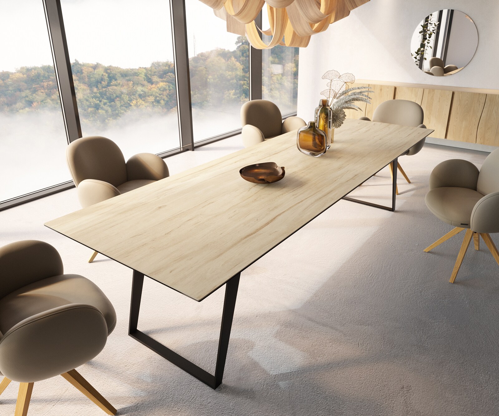 Eetkamertafel Edge 300x100 keramiek Laminam® Sabbia eiken kleur metaal schuin zwart 3