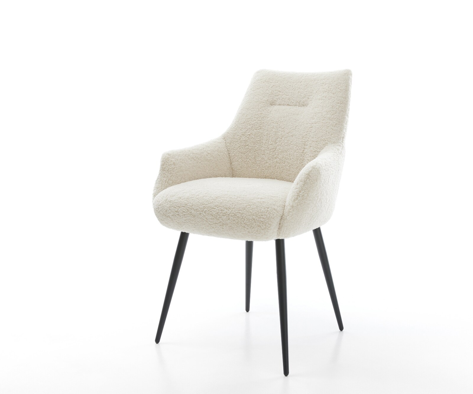 Eetkamerstoel Alja-Flex met armleuning teddy beige 4-poot conisch zwart pocketveer kern 1