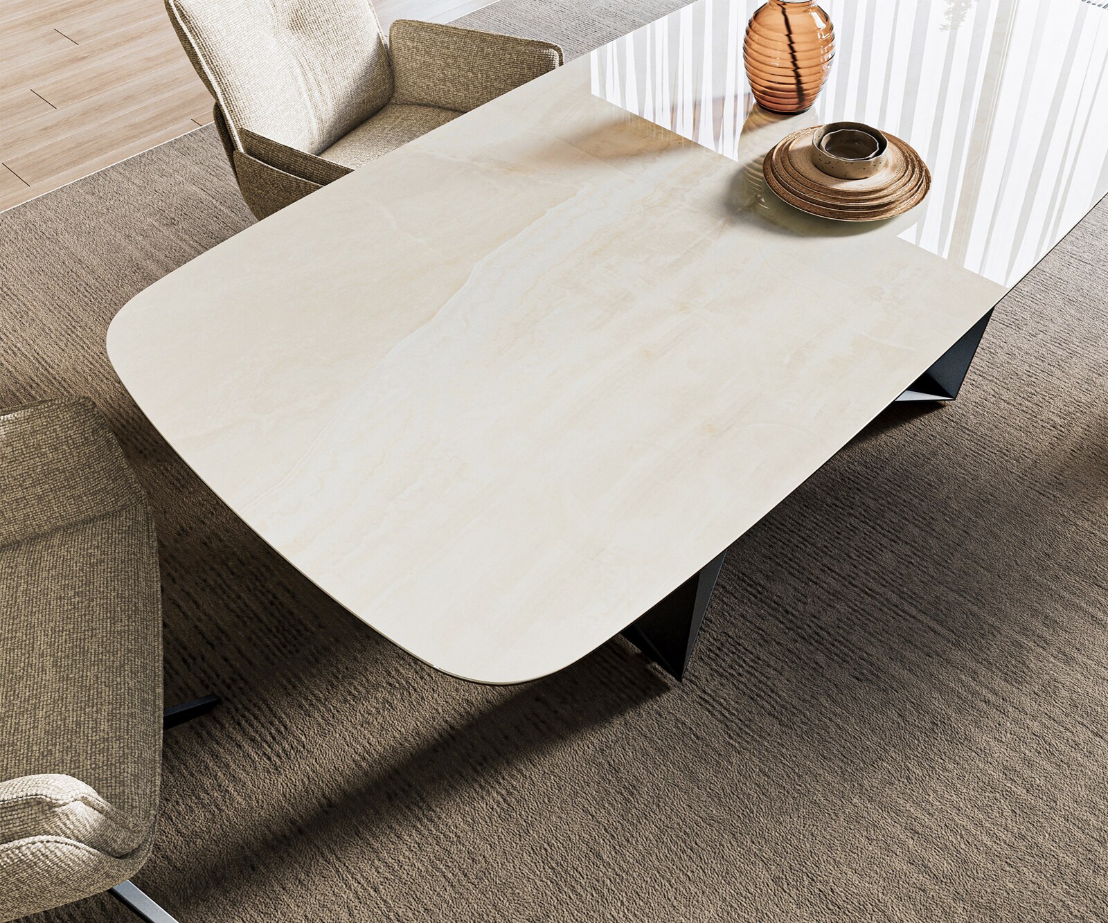 Eettafel Edge boot 200x100 cm keramiek Onyx Champagne Spider platstaal zwart 4