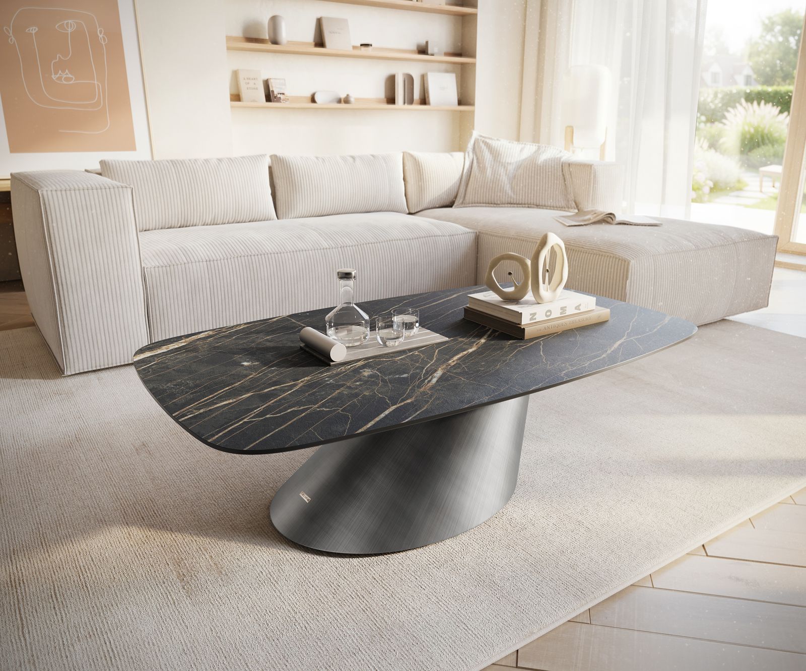 Salontafel Edge Boot 120x70 cm keramiek Laminam® Noir Desir bruin Conis metallic zilver 1