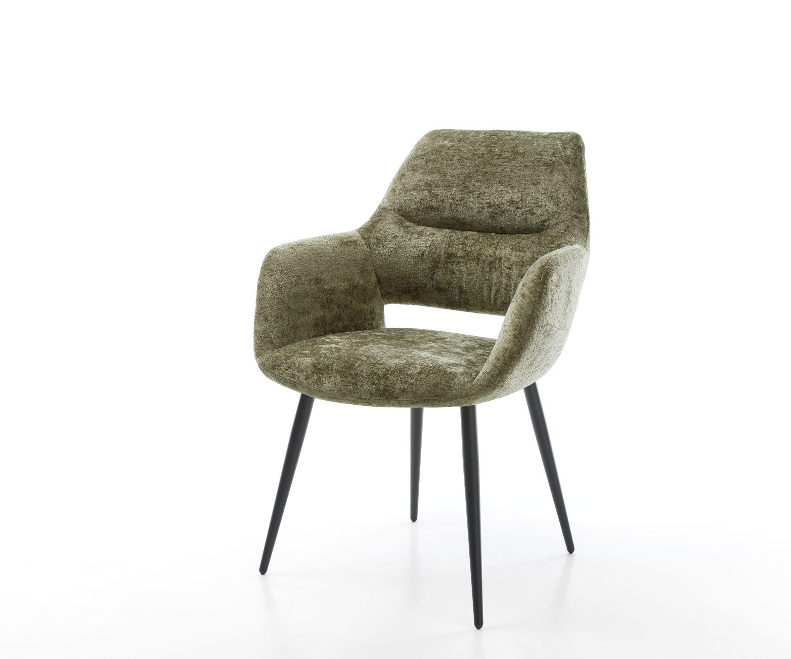 Eetkamerstoel Yago-Flex met armleuning chenille olijfgroen 4-poot conisch zwart pocketveer kern Eetkamerstoel Yago-Flex met armleuning chenille olijfgroen 4-poot conisch zwart pocketveer kern