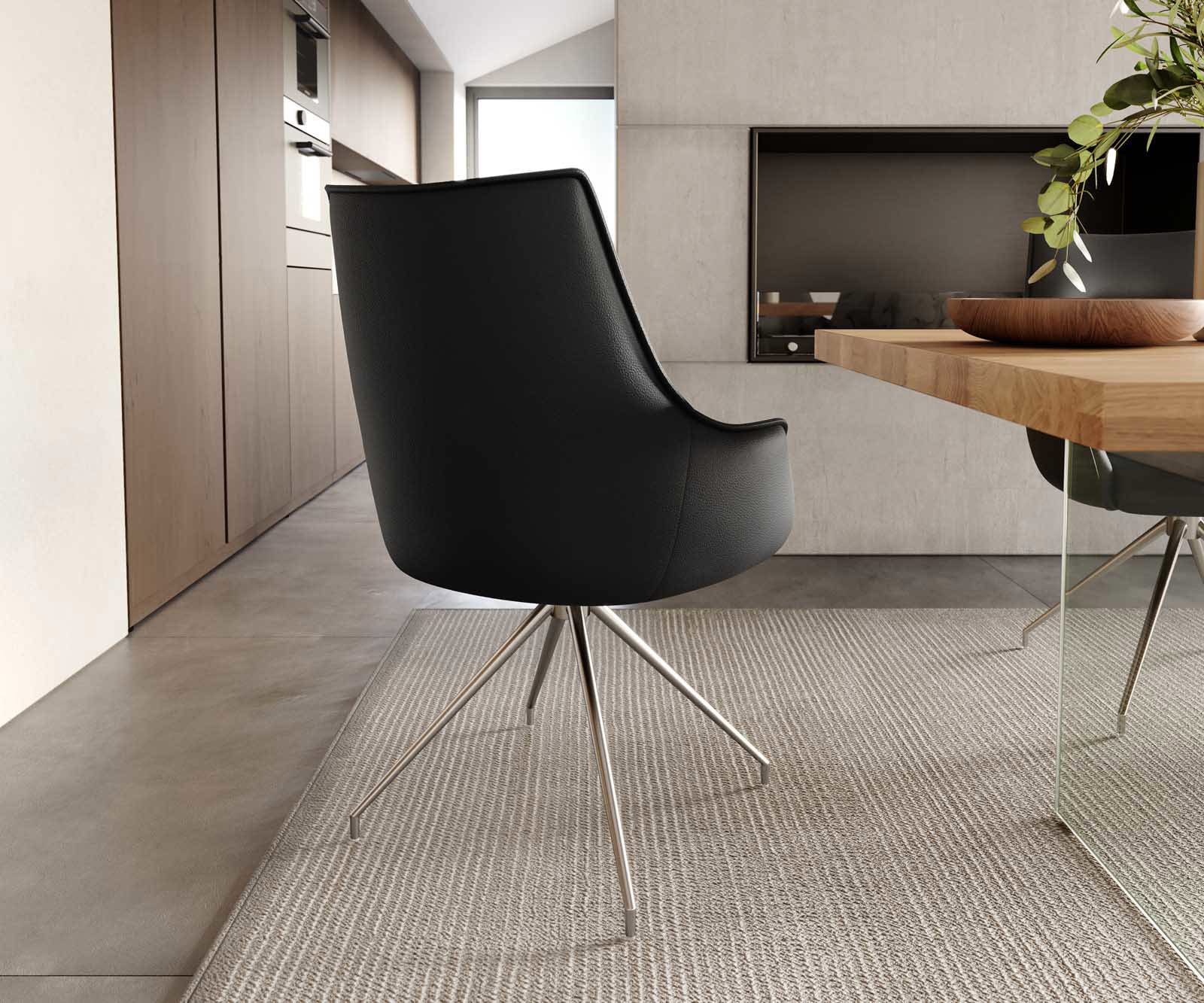 Draaistoel Alja-Flex met armleuning echt leer zwart kruisframe conisch roestvrij staal 180° draaibaar pocketveer kern 4 Draaistoel Alja-Flex met armleuning echt leer zwart kruisframe conisch roestvrij staal 180° draaibaar pocketveer kern 4