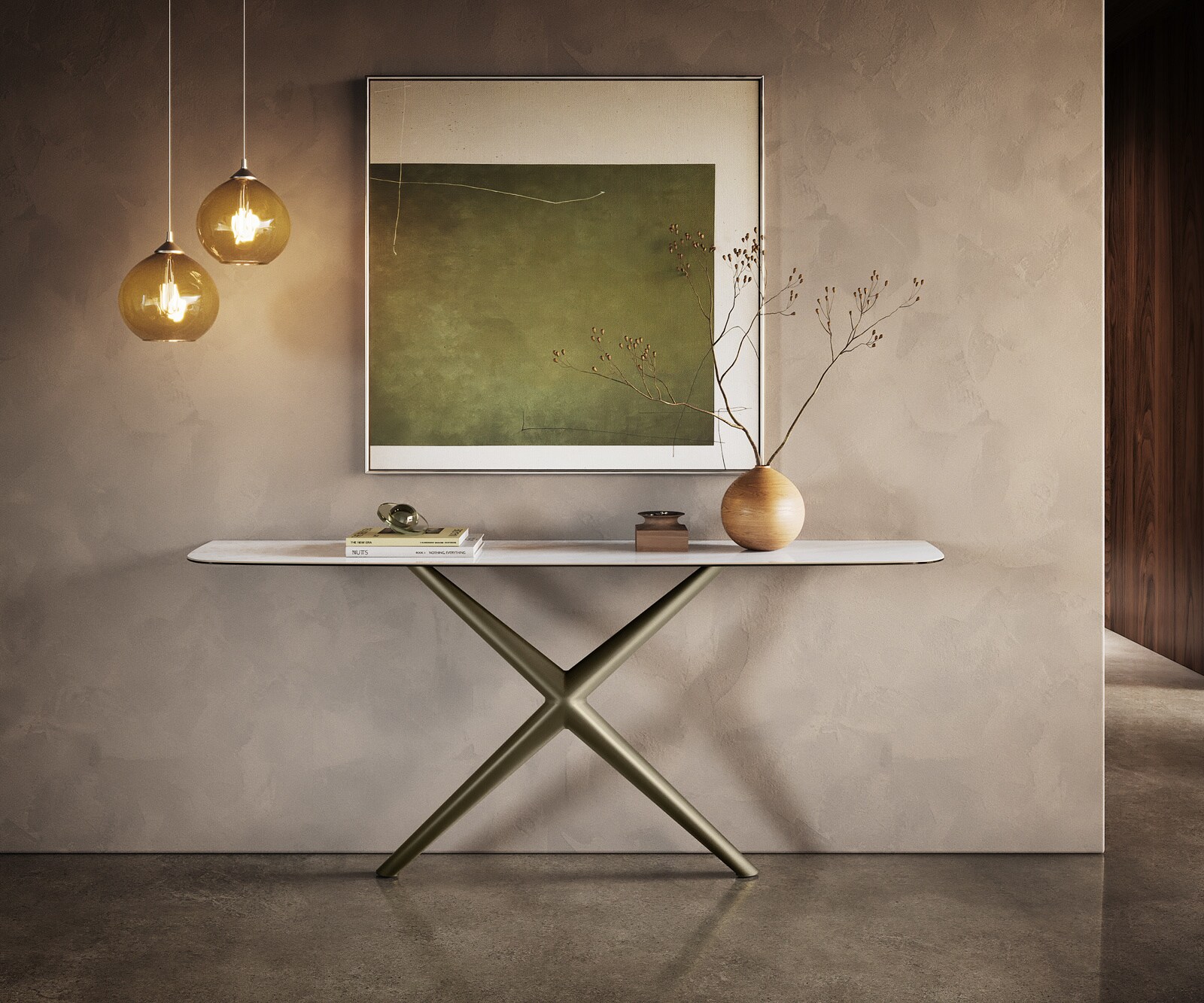 Consoletafel Edge Bootvorm 180x40 cm Keramiek Onyx Pearl Estelo Metaal Effektfinish Titan 1