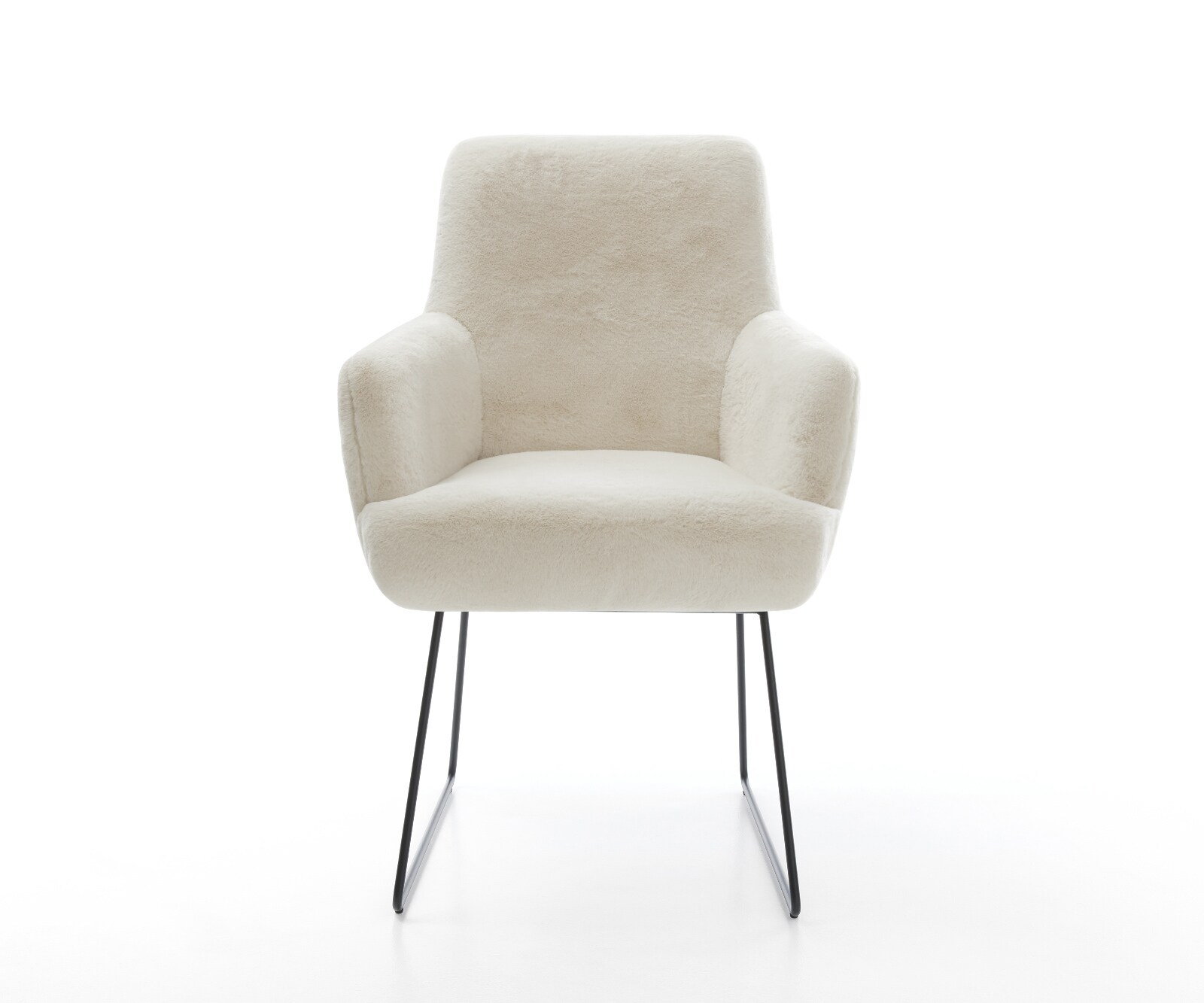 Eetkamerstoel Heira-Flex met armleuning pluchen crème-wit slipframe zwart pocketveer kern 1