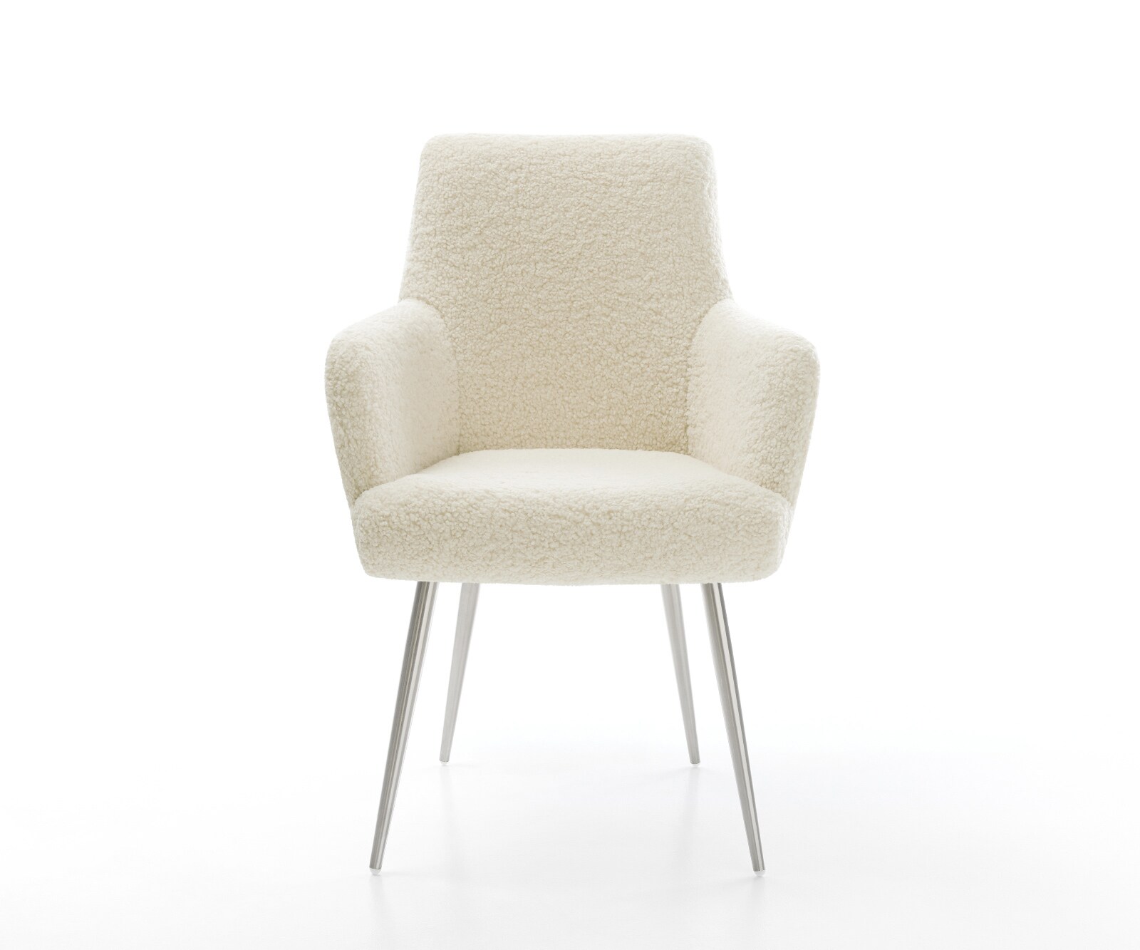 Eetkamerstoel Heira-Flex met armleuning teddy beige 4-poot conisch roestvrij staal pocketveer kern 2