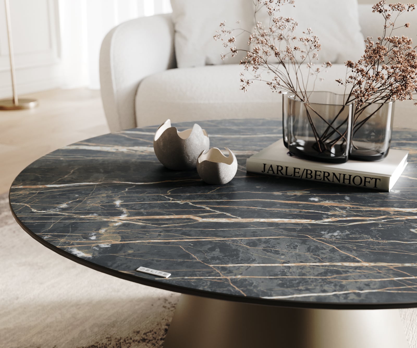 Salontafel Borna 100x100 cm keramiek Laminam®Noir Desir Bruin onderstel conisch effect titanium 6 Salontafel Borna 100x100 cm keramiek Laminam®Noir Desir Bruin onderstel conisch effect titanium 6