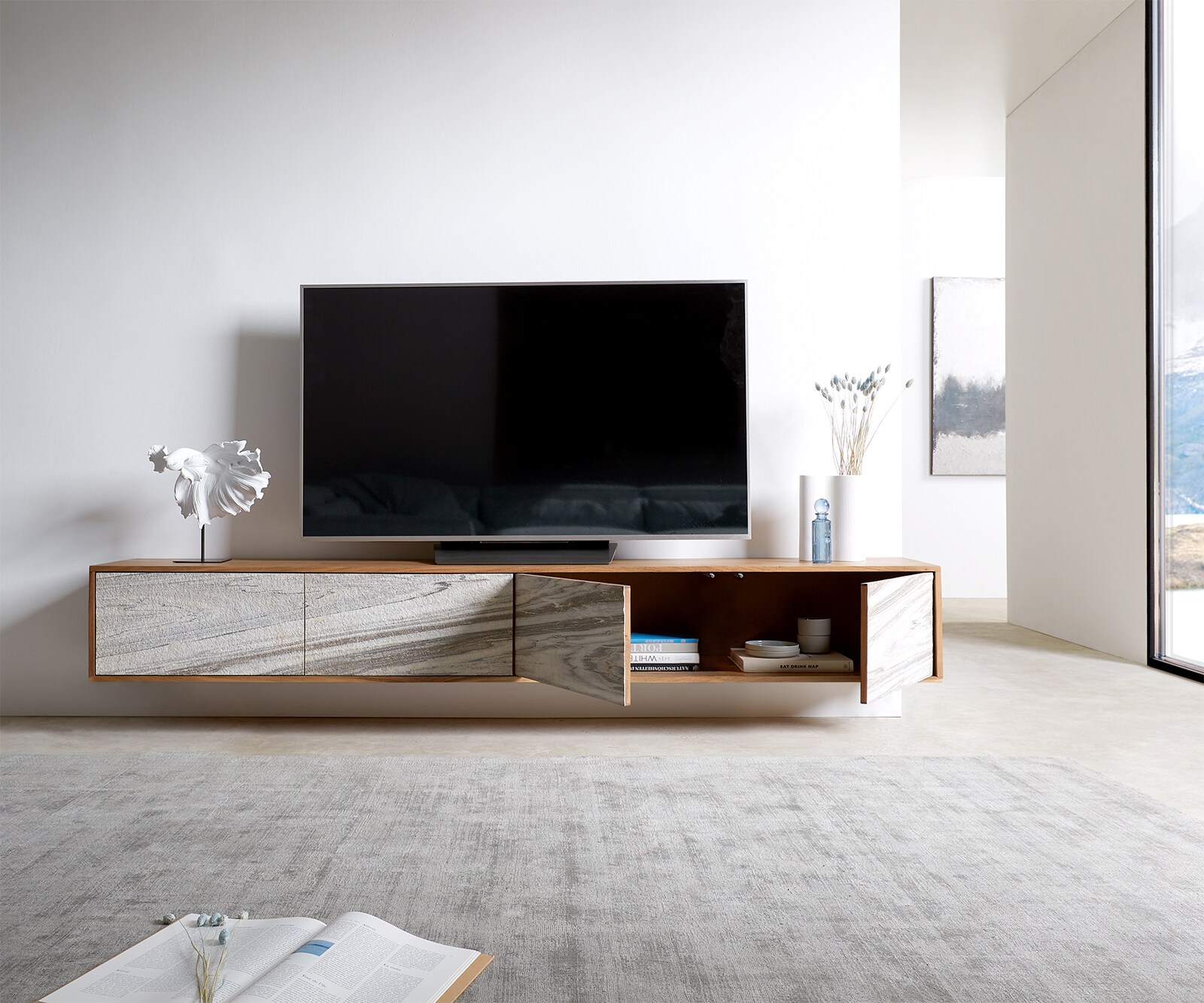 Tv-meubel Kleo 220 cm acacia natuur 4 deuren zwevend 6