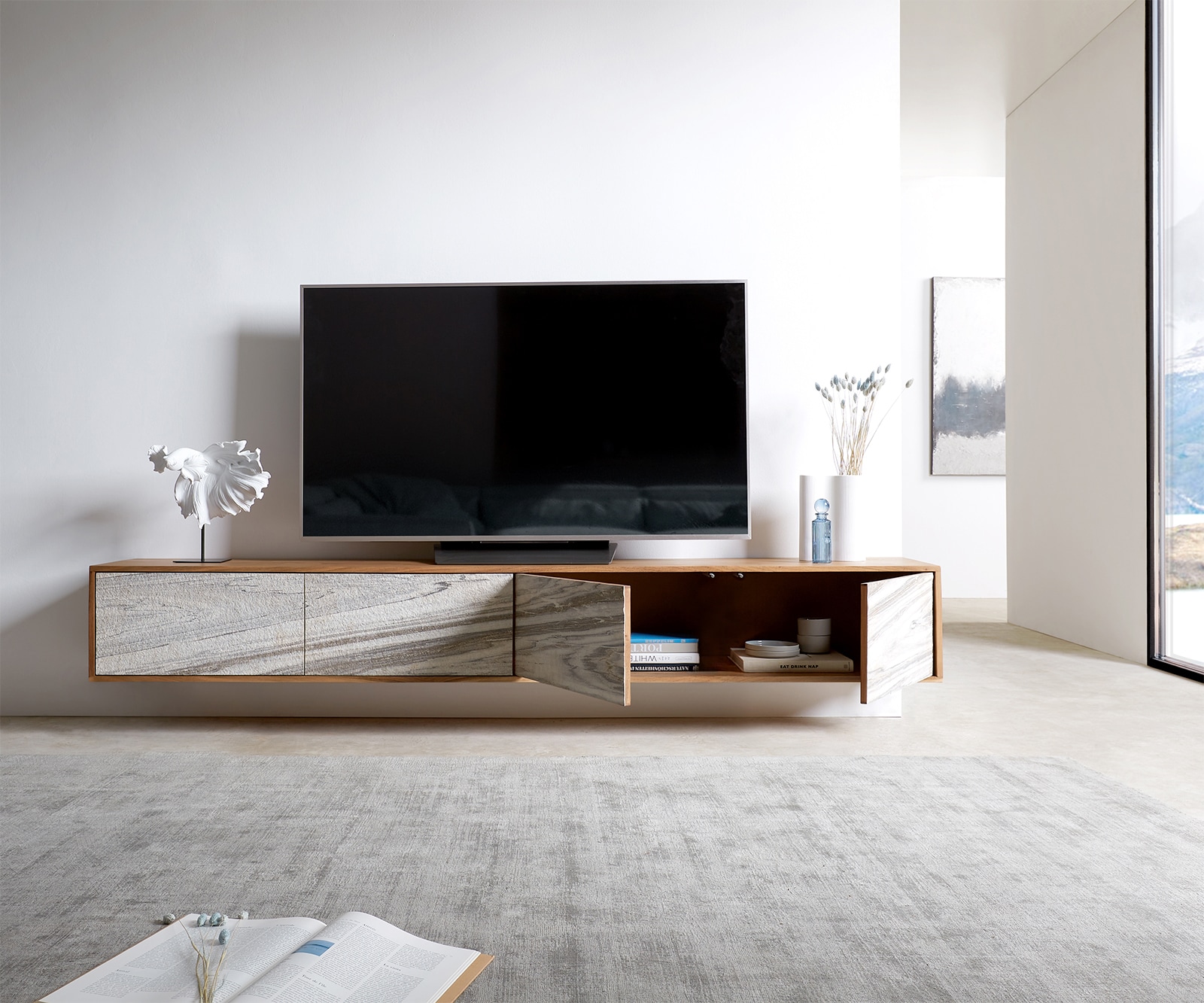 Tv-meubel Kleo 220 cm acacia natuur 4 deuren zwevend 6 Tv-meubel Kleo 220 cm acacia natuur 4 deuren zwevend 6