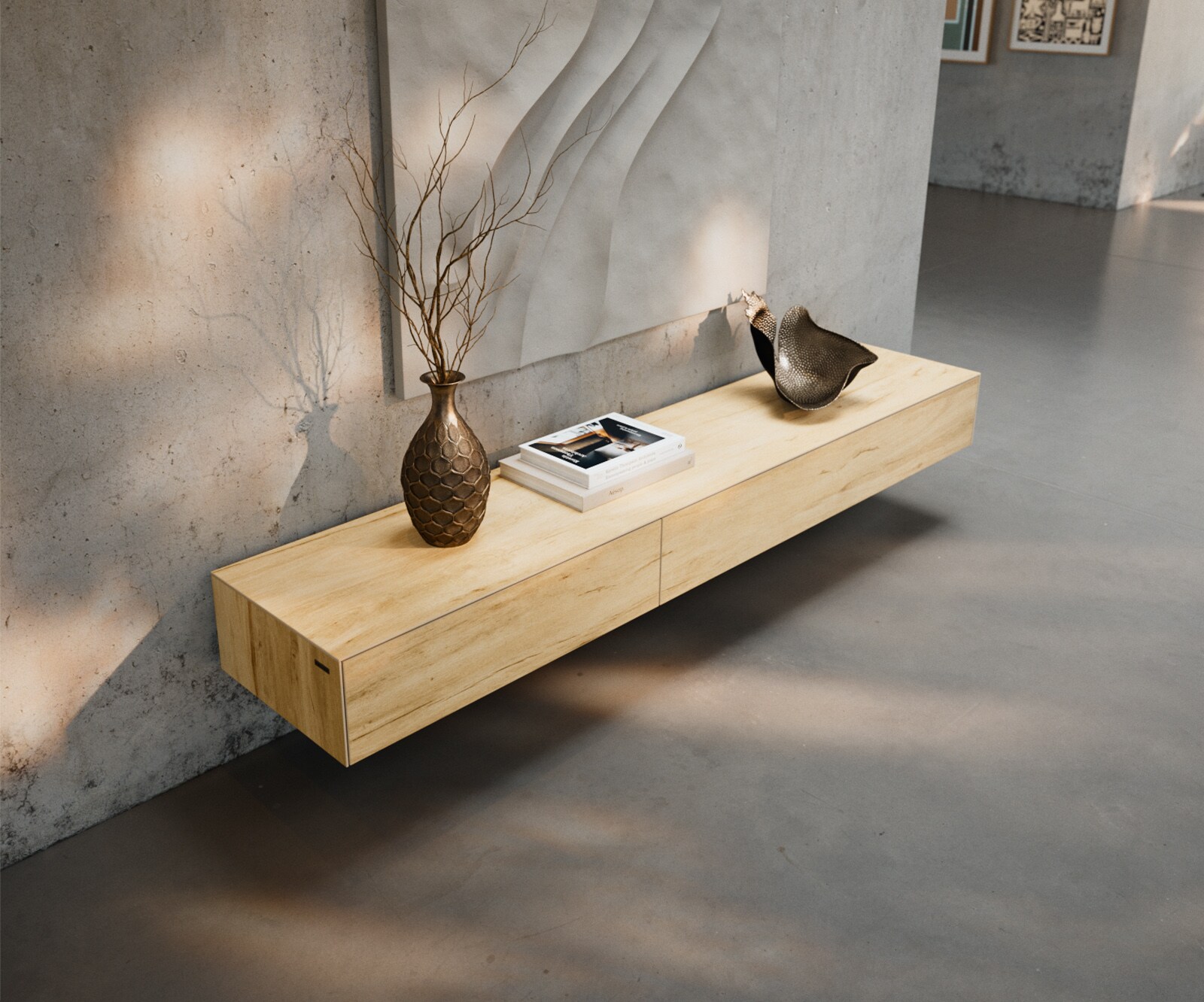 Tv-meubel Cuor 200 cm Keramiek Laminam® Sabbia Eiken gekleurd 1 Flap 1 Lade Zwevend 4