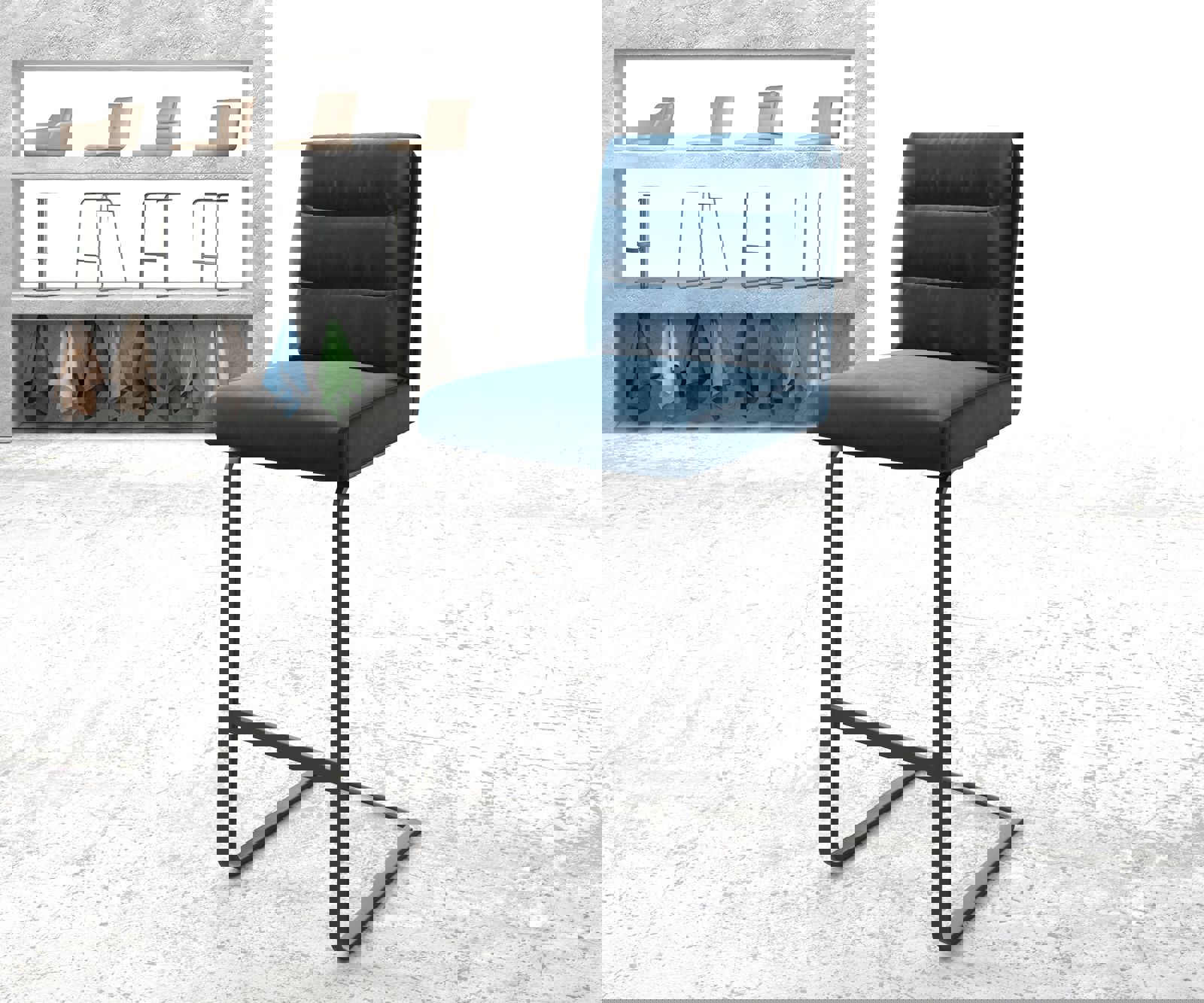 Barstoel Pela-Flex fluweel blauw sledestoel vlak metaal Barstoel Pela-Flex fluweel blauw sledestoel vlak metaal