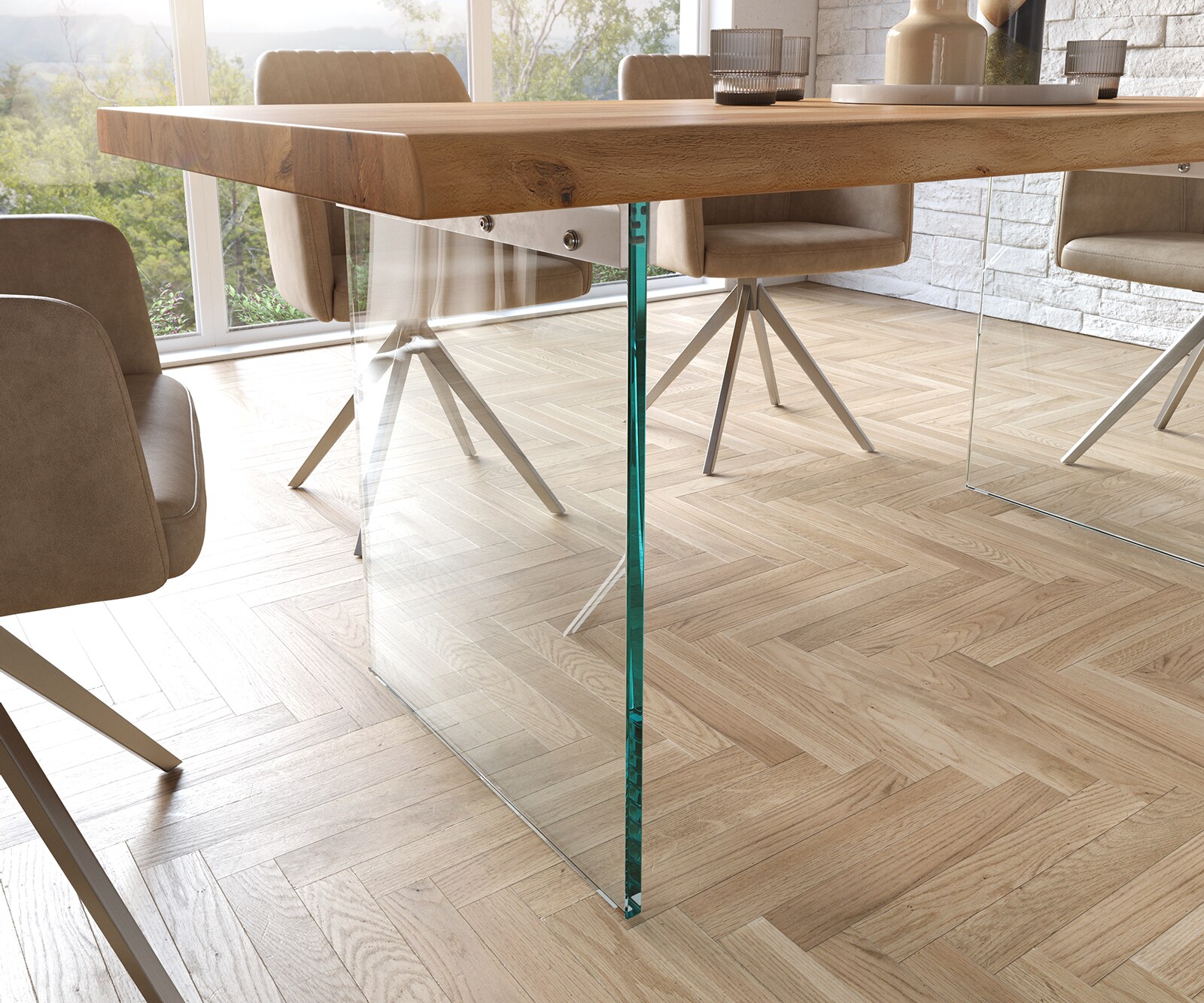 Eettafel Edge 180x90 XL acacia natuur glas Live-Edge 5