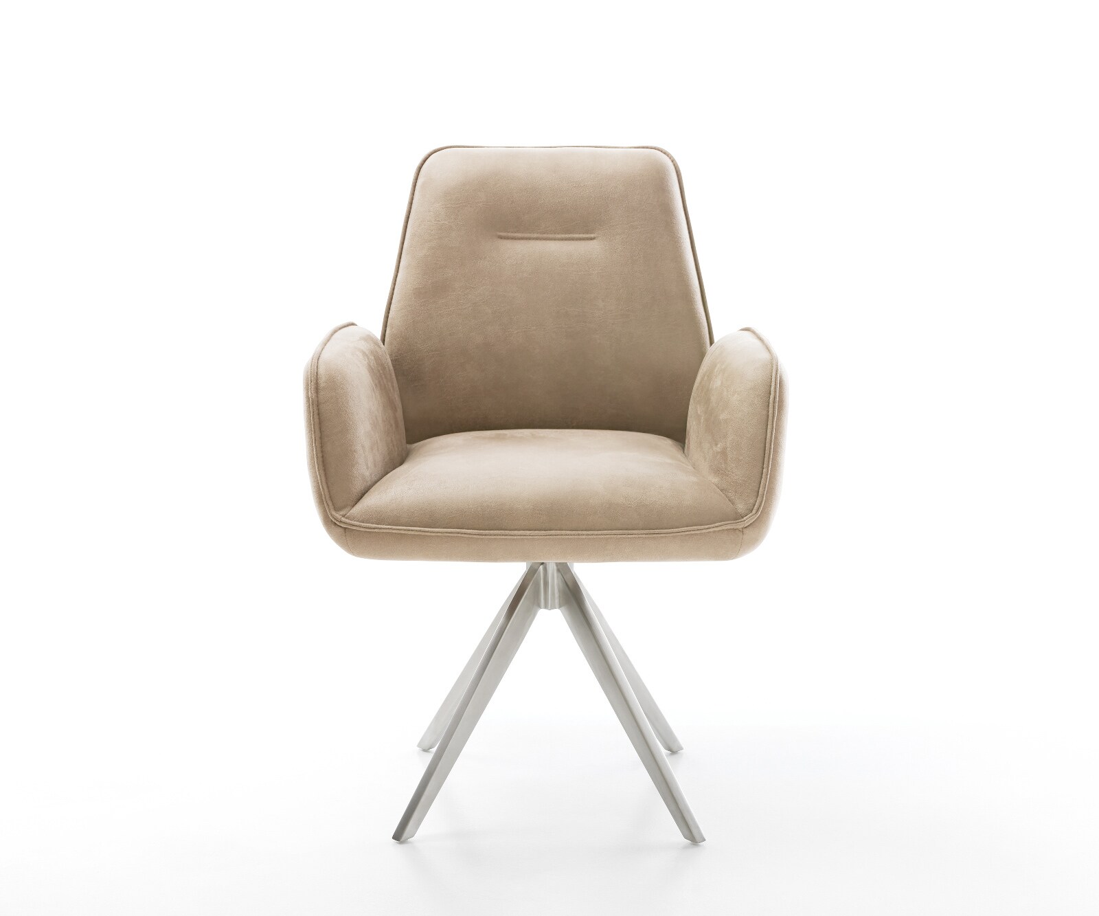 Eetkamerstoel Zoa-Flex microvelours beige vintage kruisframe hoekig roestvrij staal pocketveer kern 1