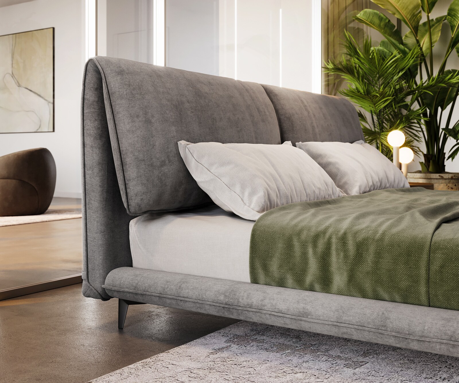 Bedframe Cusino 180x200 cm microvezel grijs gestoffeerd 4