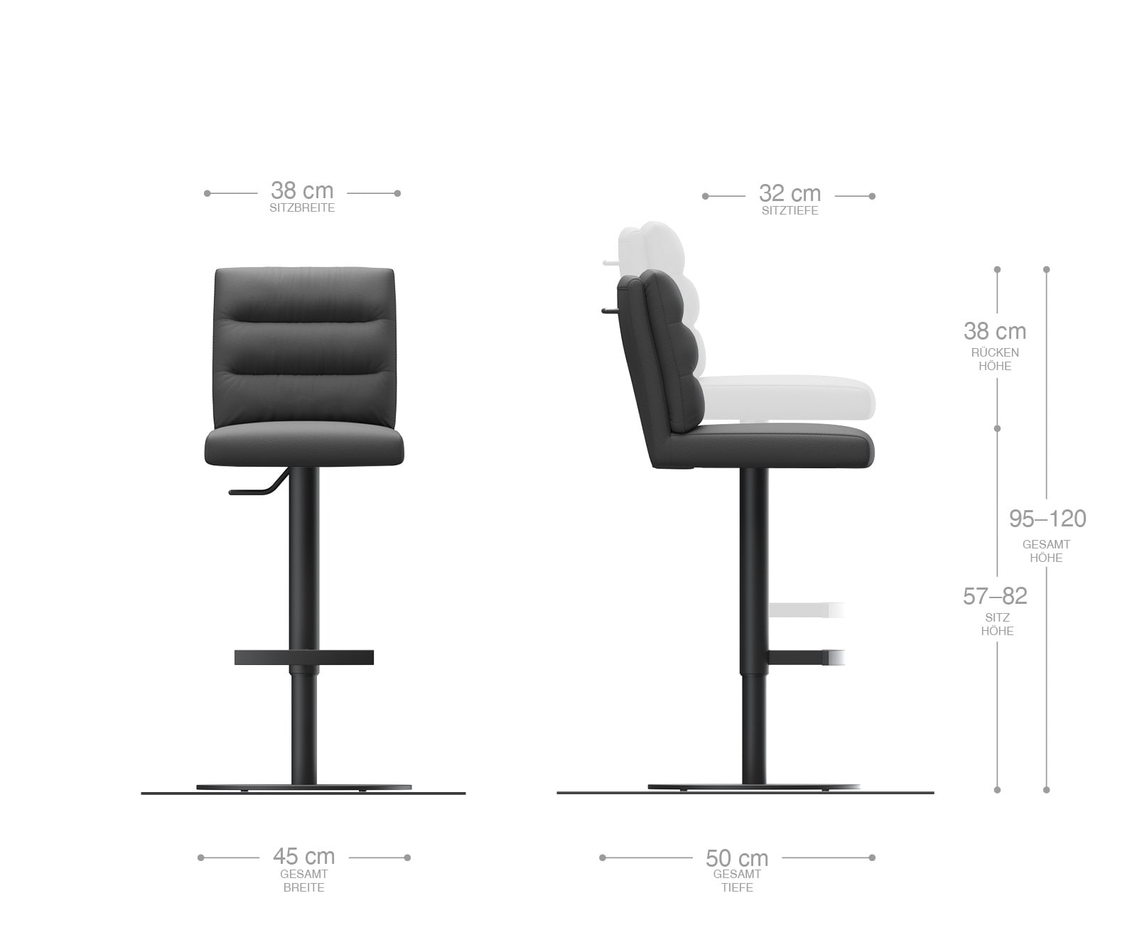 Barstoel Pela-Flex Volledig leer Mud Draaivoet in hoogte verstelbaar RVS Draaibaar pocketvering 7