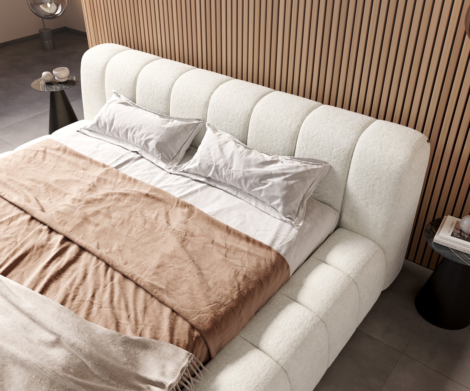 Gestoffeerd bedframe Cutio 180x200 cm bouclé Soft Beige 4