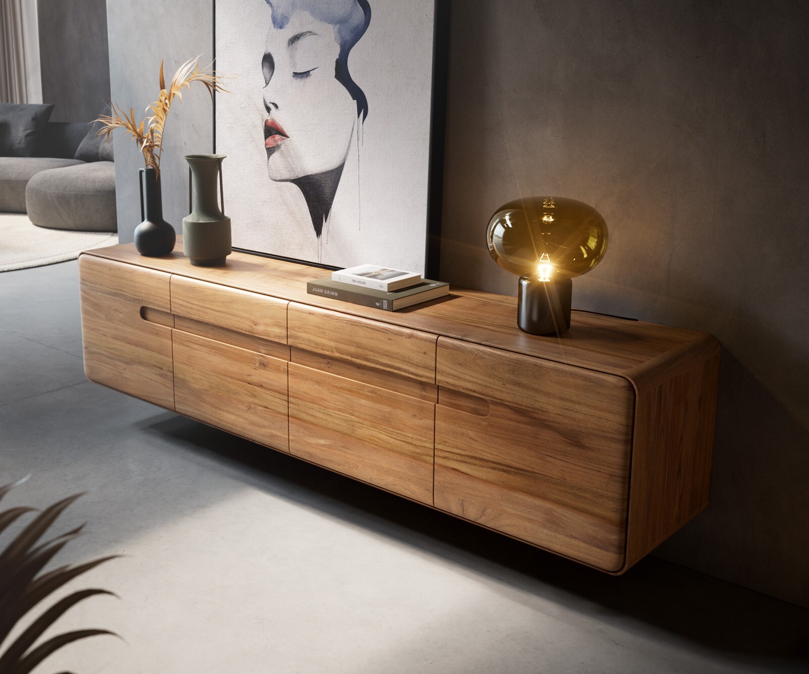 Tv-meubel Anaya 200 cm natuur acacia 4 deuren Zwevend 2 Tv-meubel Anaya 200 cm natuur acacia 4 deuren Zwevend 2