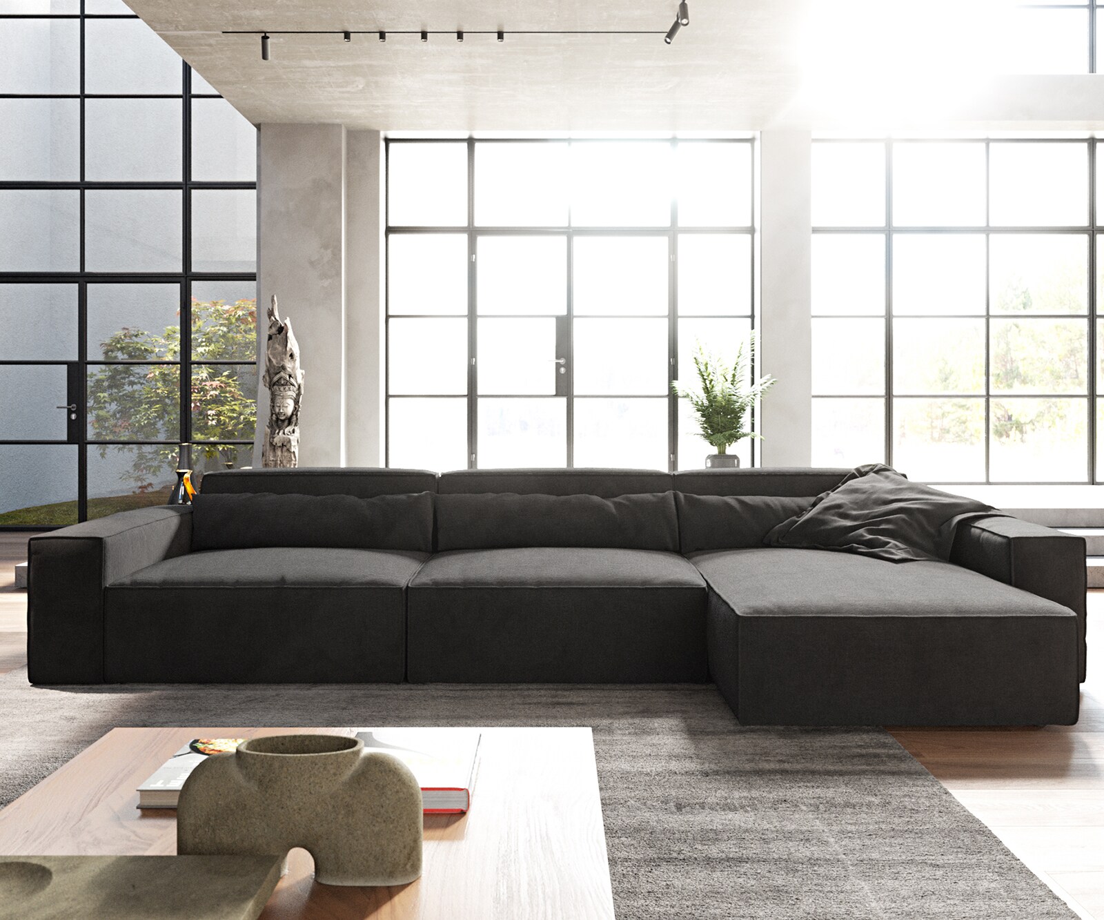 Hoekbank Sirpio XL 370x170 cm microvezel zwart recamiere variabele 1