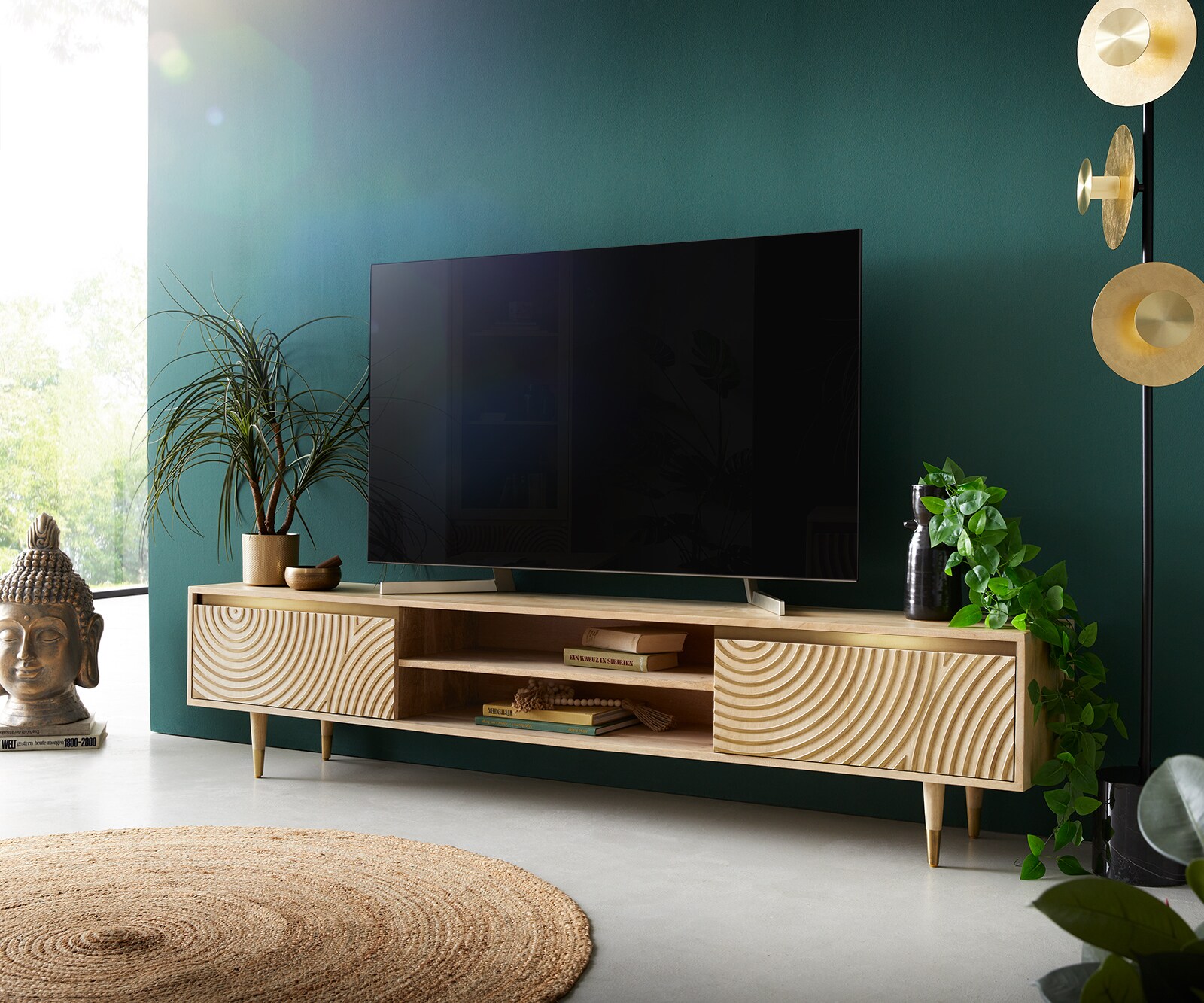 TV-meubel Budaya 200 cm mango natuur 2 deuren rond TV-meubel Budaya 200 cm mango natuur 2 deuren rond