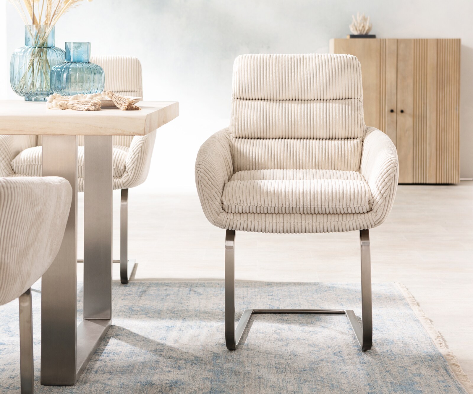 Sledemodel Abelia-Flex met armleuning koord beige sledemodel vlak roestvrij staal 1 Sledemodel Abelia-Flex met armleuning koord beige sledemodel vlak roestvrij staal 1