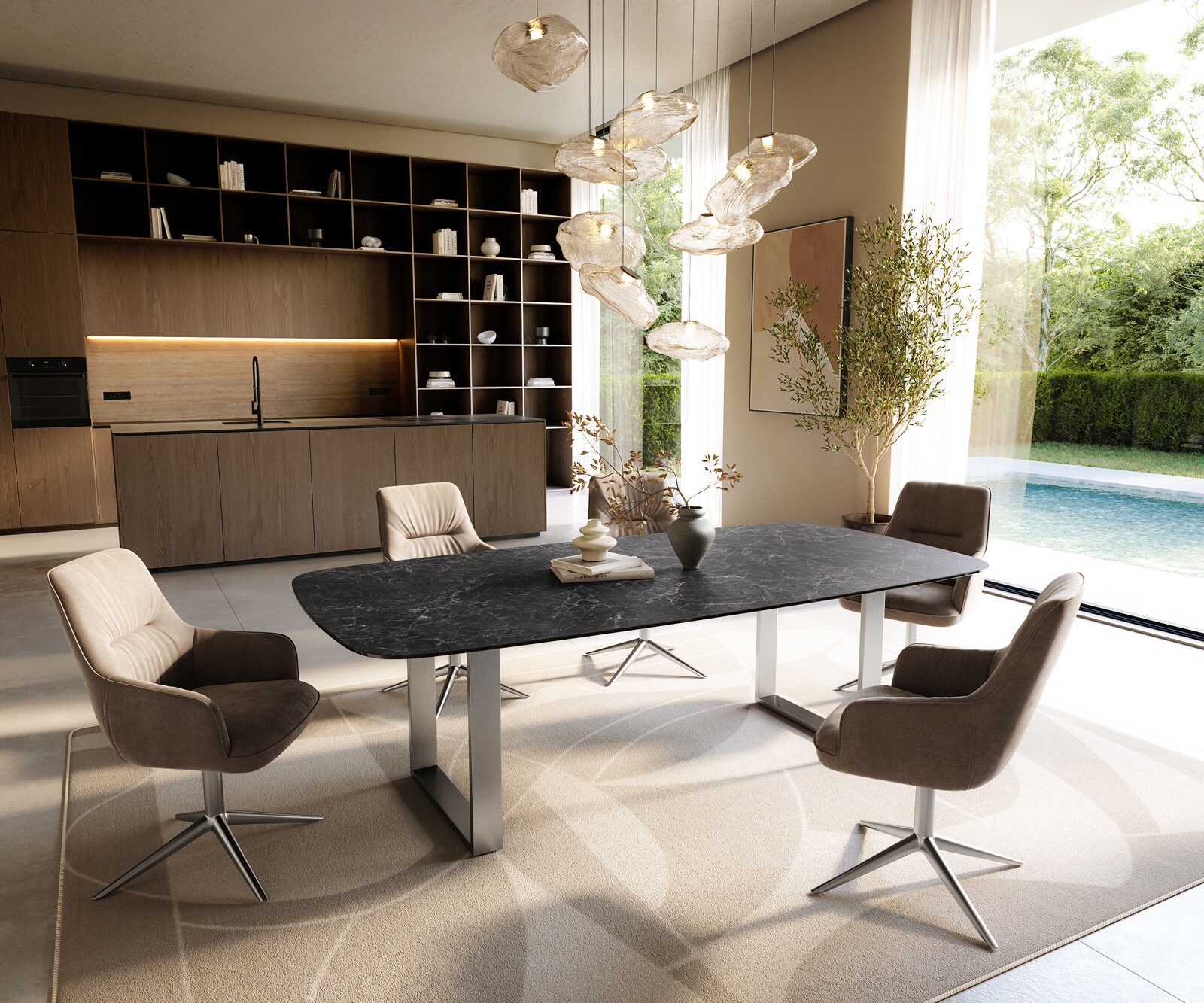 Eettafel Edge Boot 240x120 cm Keramiek Laminam® Nero Greco Anthrazit Roestvrij staal Schmal 6