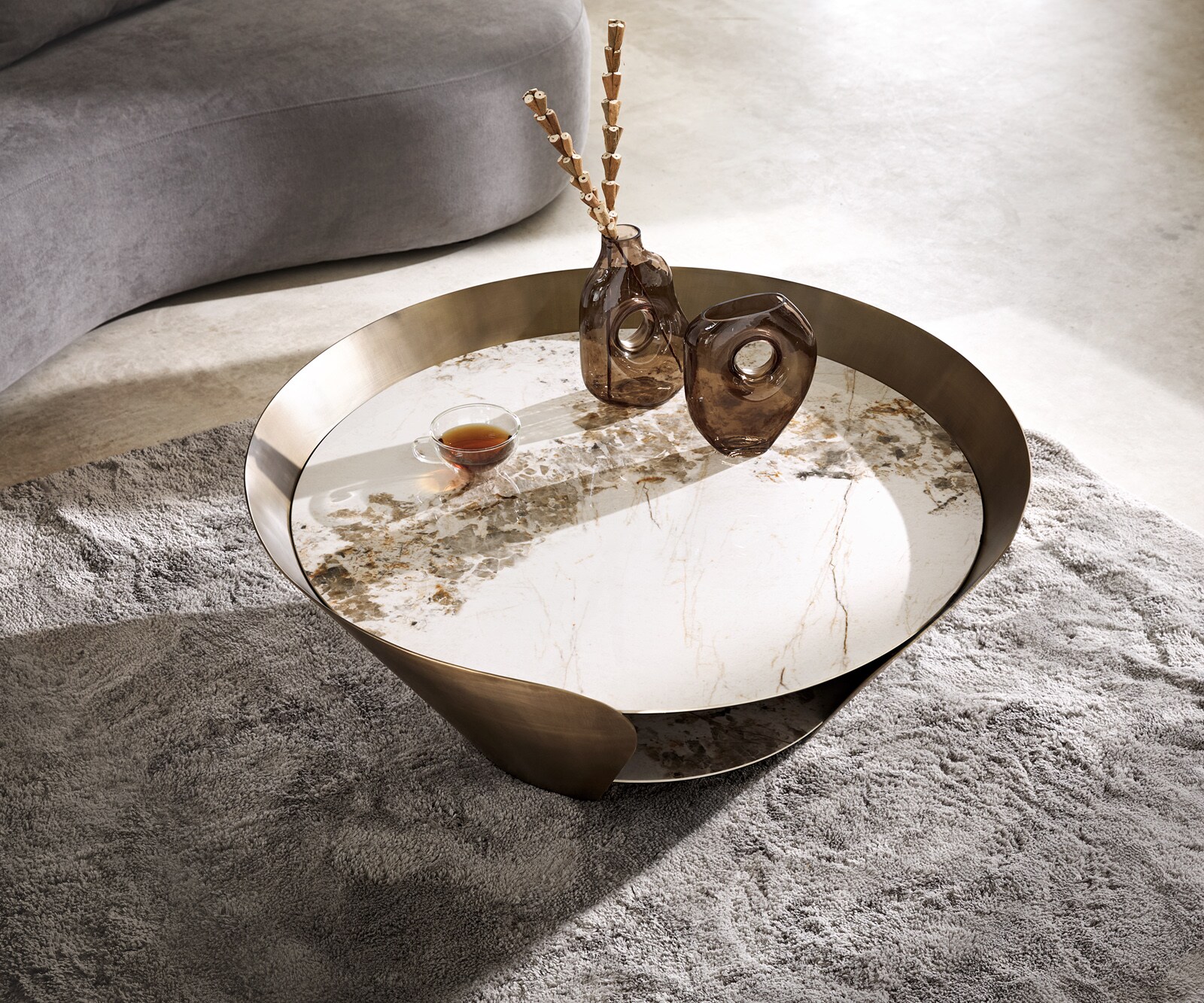 Salontafel Skafi 100x40 cm keramiek minas melange metallic goud 3