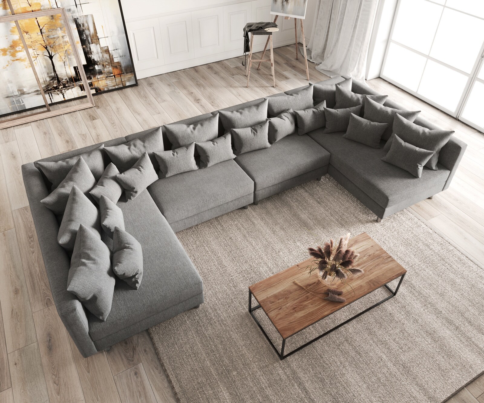 Woonlandschap Clovis XL grijs vlak geweven modulaire bank 4 Woonlandschap Clovis XL grijs vlak geweven modulaire bank 4