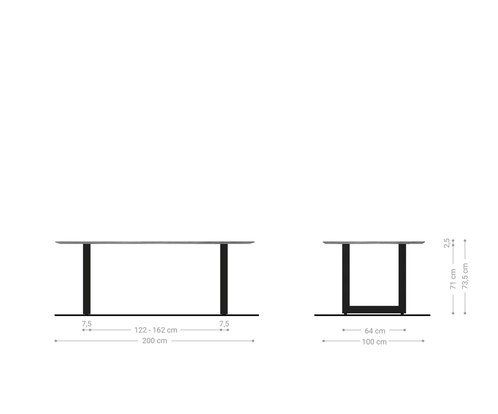 Eettafel Edge Boot 200x100 acacia natuur edelstaal breed Zwitserse rand 6