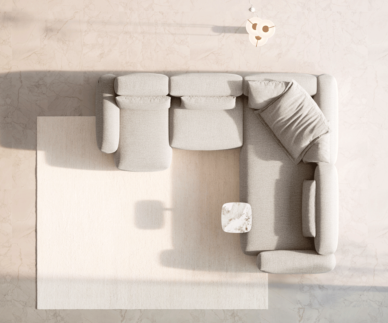 Woonkamer landschap Freestyle 360x290 cm Zachte Geweven stof Beige kapnaad 5