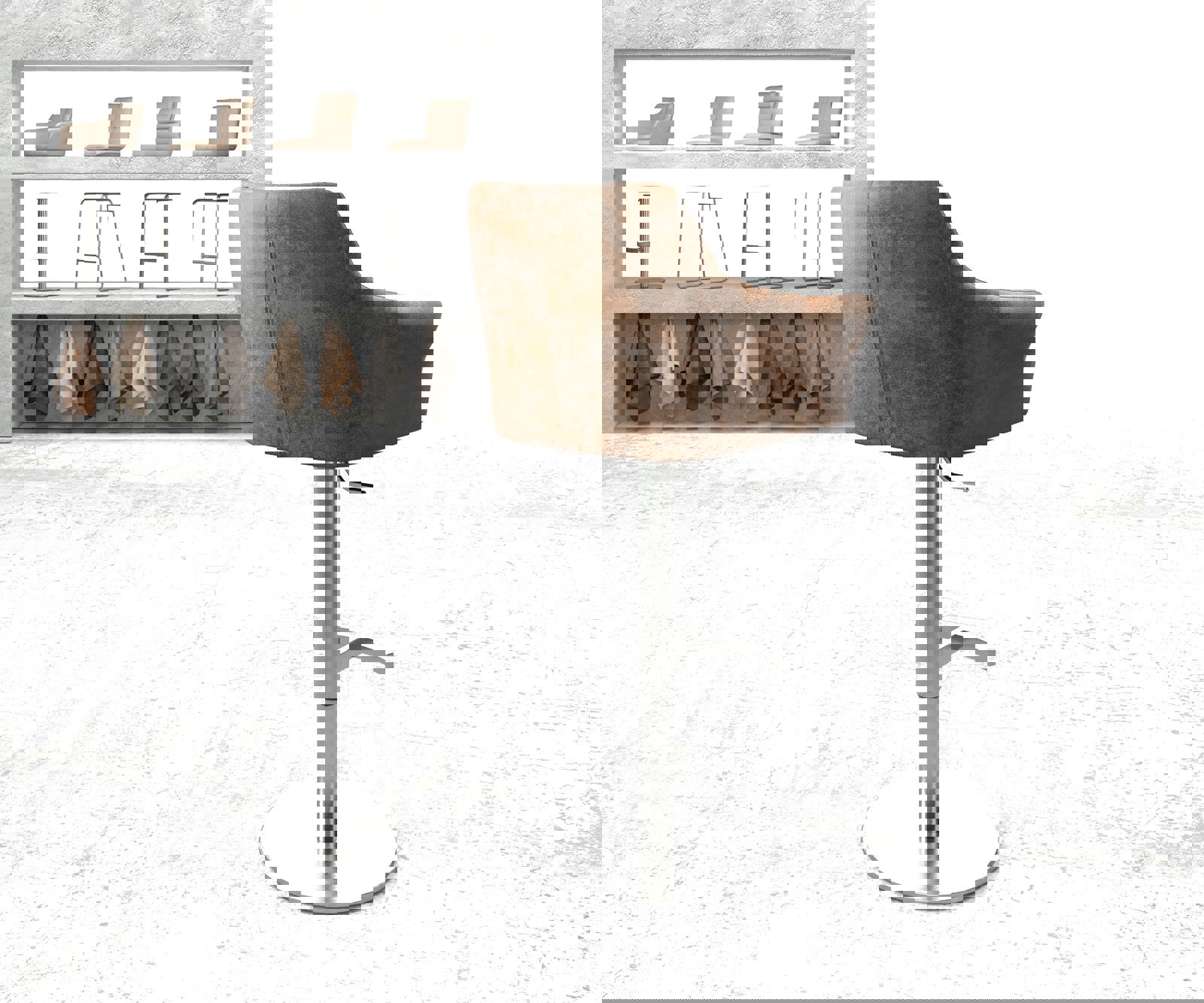 Barstoel Yulo-Flex vintage bruin draaivoet hoogteverstelbaar roestvrijstaal 2 Barstoel Yulo-Flex vintage bruin draaivoet hoogteverstelbaar roestvrijstaal 2