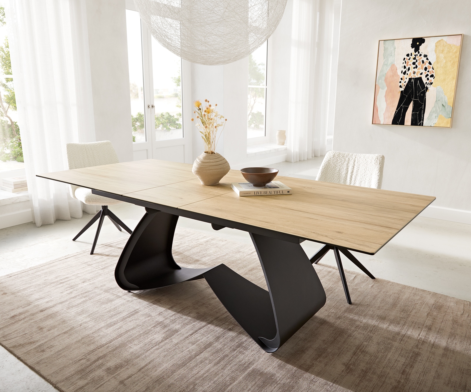 Eetkamertafel Edge 180-220x100 keramiek Laminam® Sabbia eiken kleur W-frame zwart uitschuifbaar 7