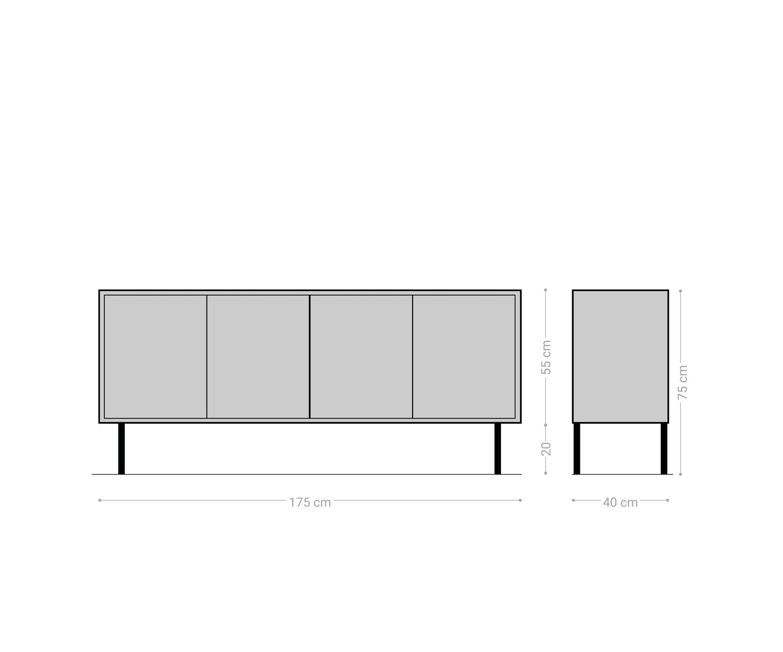 Dressoir Muvi 175 cm natuur eiken mango zwart metaal zwart 4 deuren 6