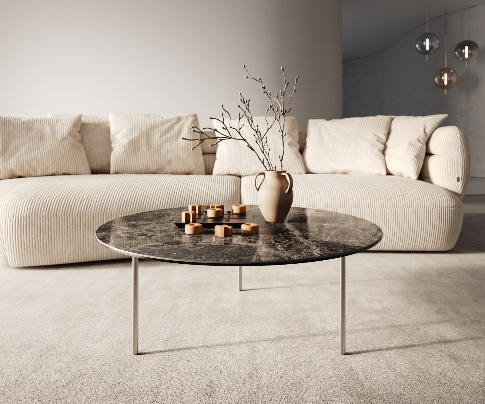 Salontafel Edge rond 90x90 cm keramiek Laminam® Emperador Extra Lucidato donkerbruin Trive geborsteld roestvrij staal 2