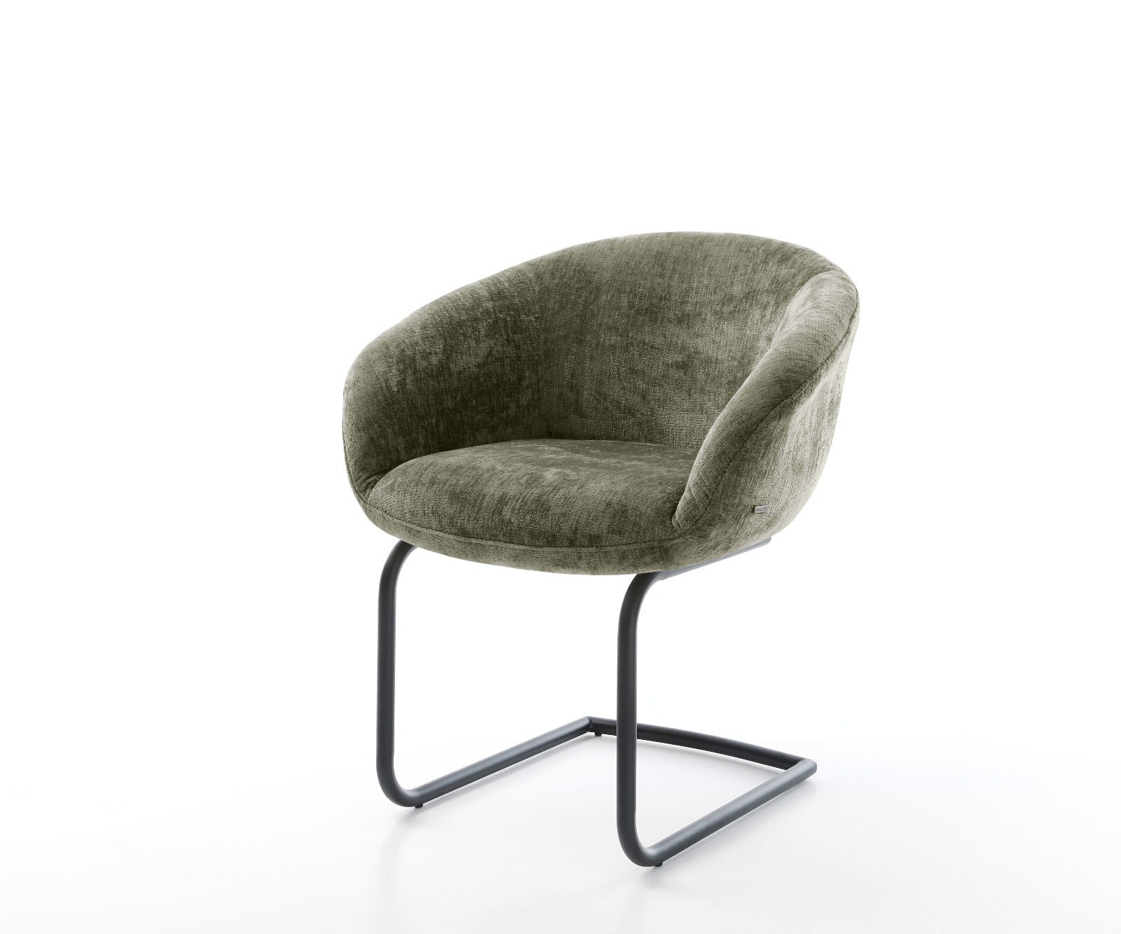 Sledemodel Vinka-Flex met armleuning chenille olijfgroen sledemodel rond zwart pocketveer kern