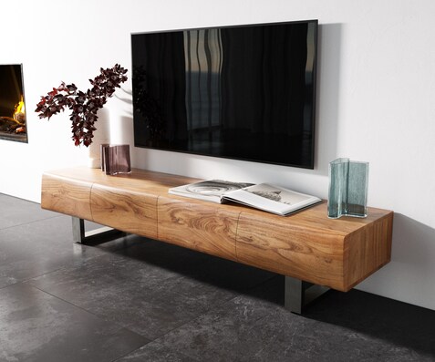 TV-meubel New Live-Edge 175 cm acacia natuur 4 deuren sledepoten roestvrij staal geborsteld