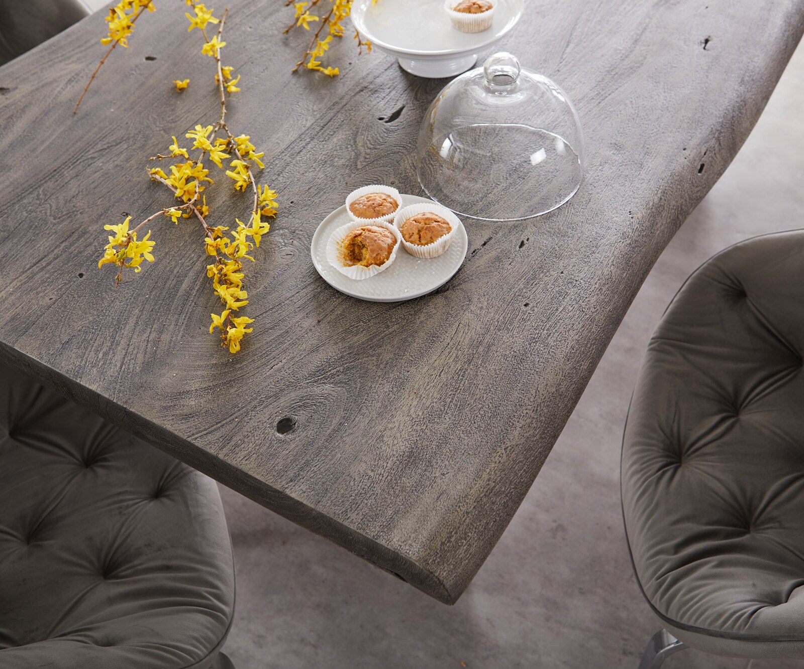 Eettafel Edge 220x100cm XL acacia platina roestvrijstaal breed Live-Edge 7