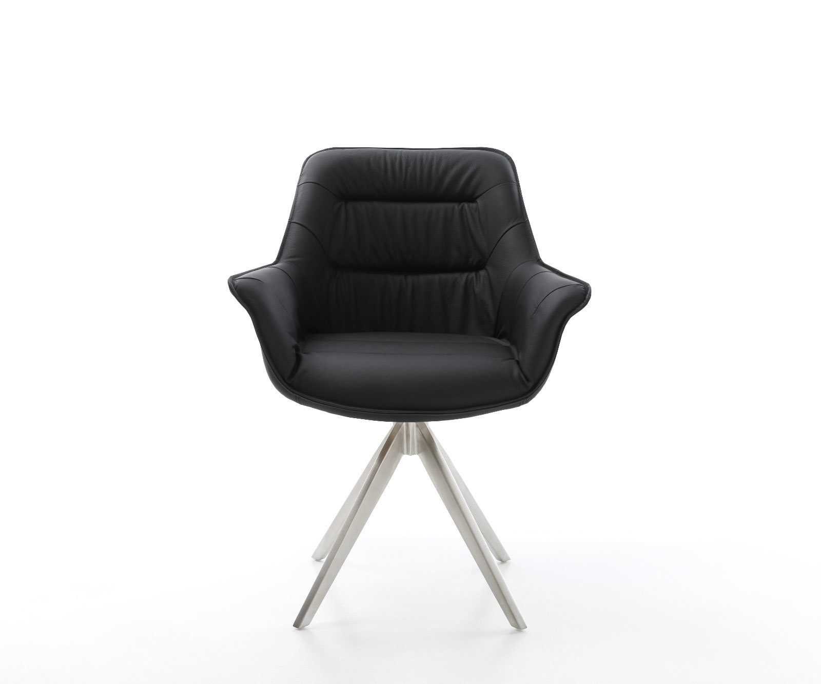 Eetkamerstoel Kaira-Flex echt leer zwart kruisframe hoekig roestvrij staal 1 Eetkamerstoel Kaira-Flex echt leer zwart kruisframe hoekig roestvrij staal 1