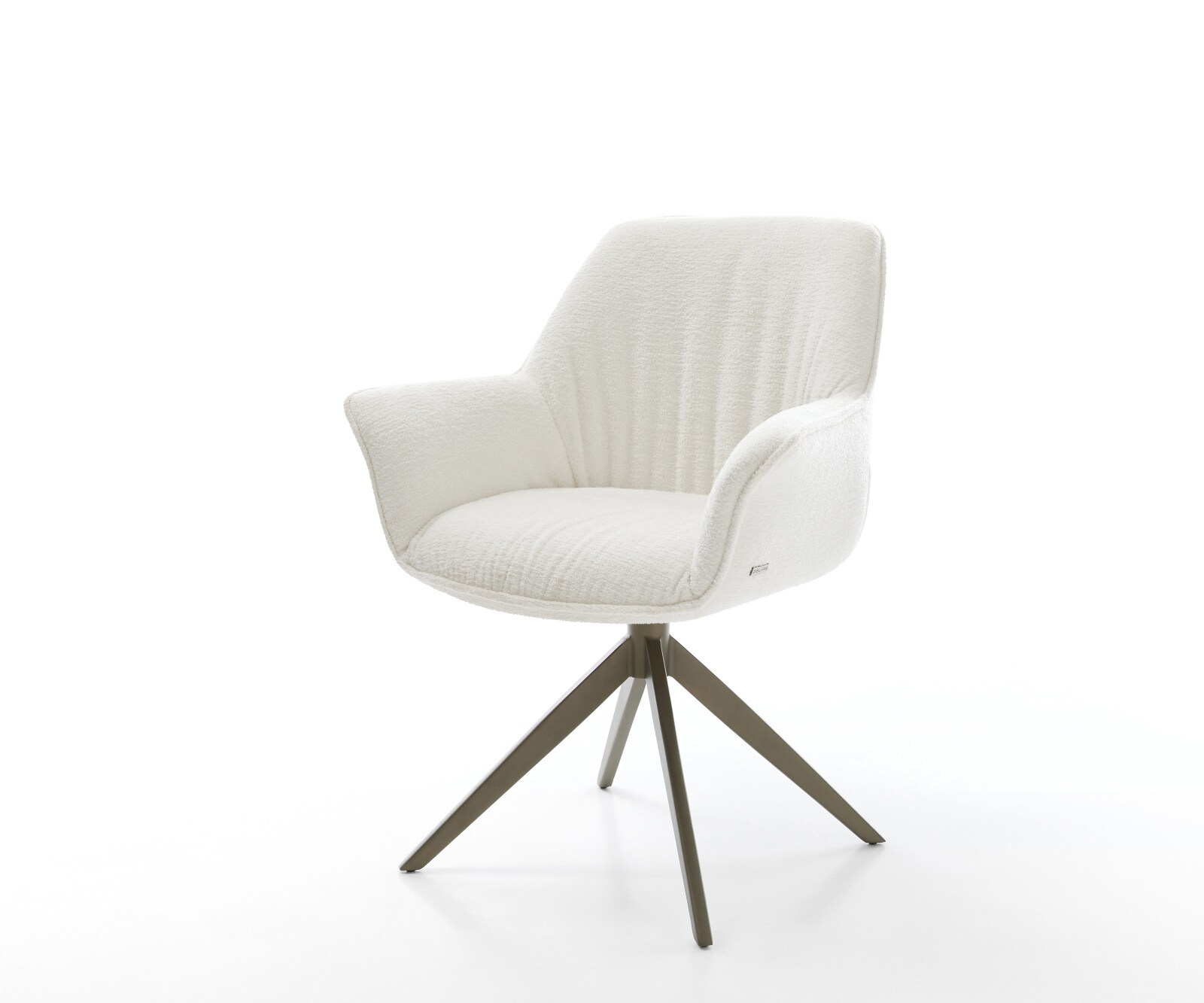 Draaistoel Keila-Flex met armleuning bouclé zacht beige kruisframe breed afwerking met titanium 360° draaibaar rocker-functie