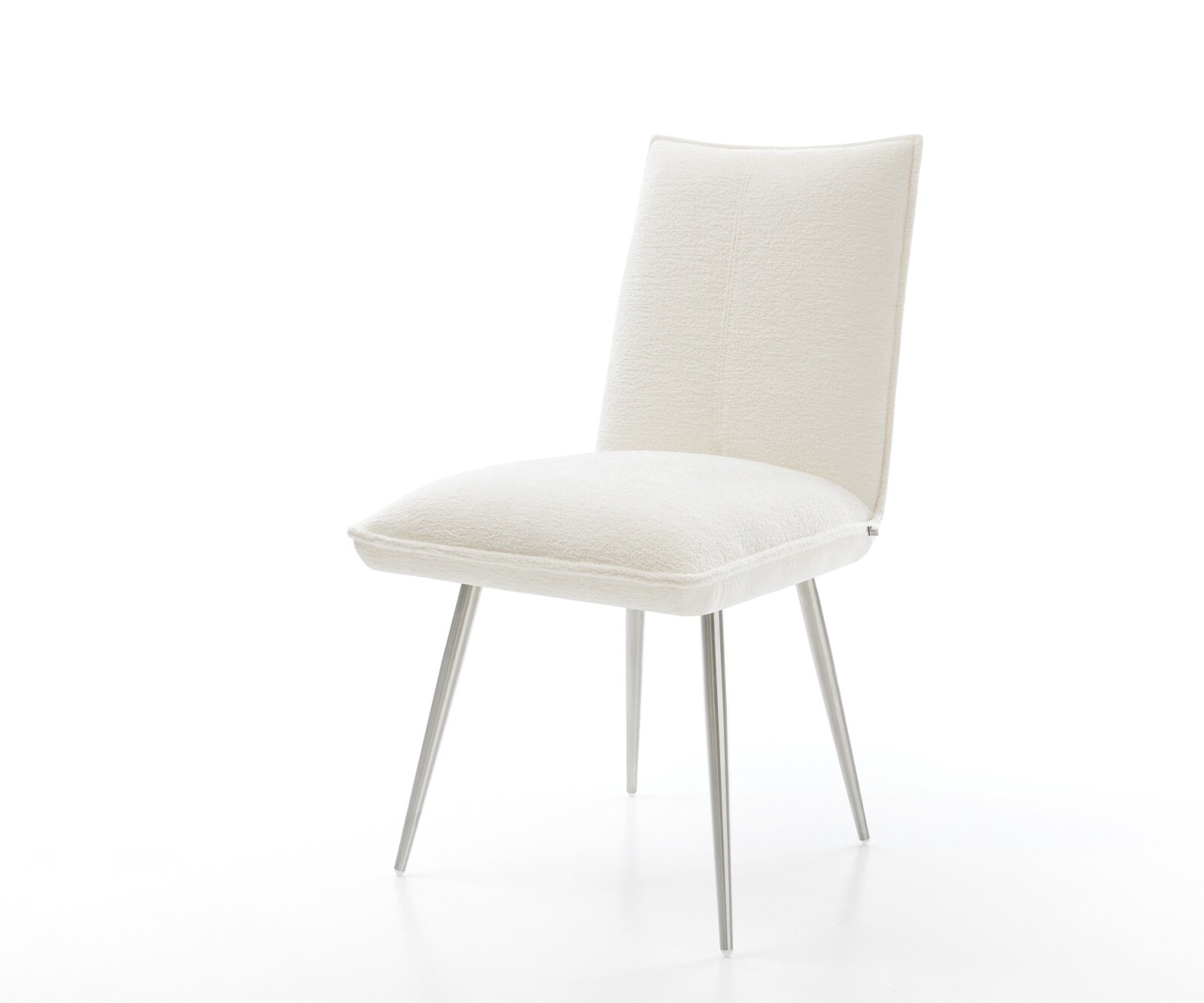Eetkamerstoel Lelio-Flex bouclé zacht beige 4-poot conisch roestvrij staal pocketveer kern 1