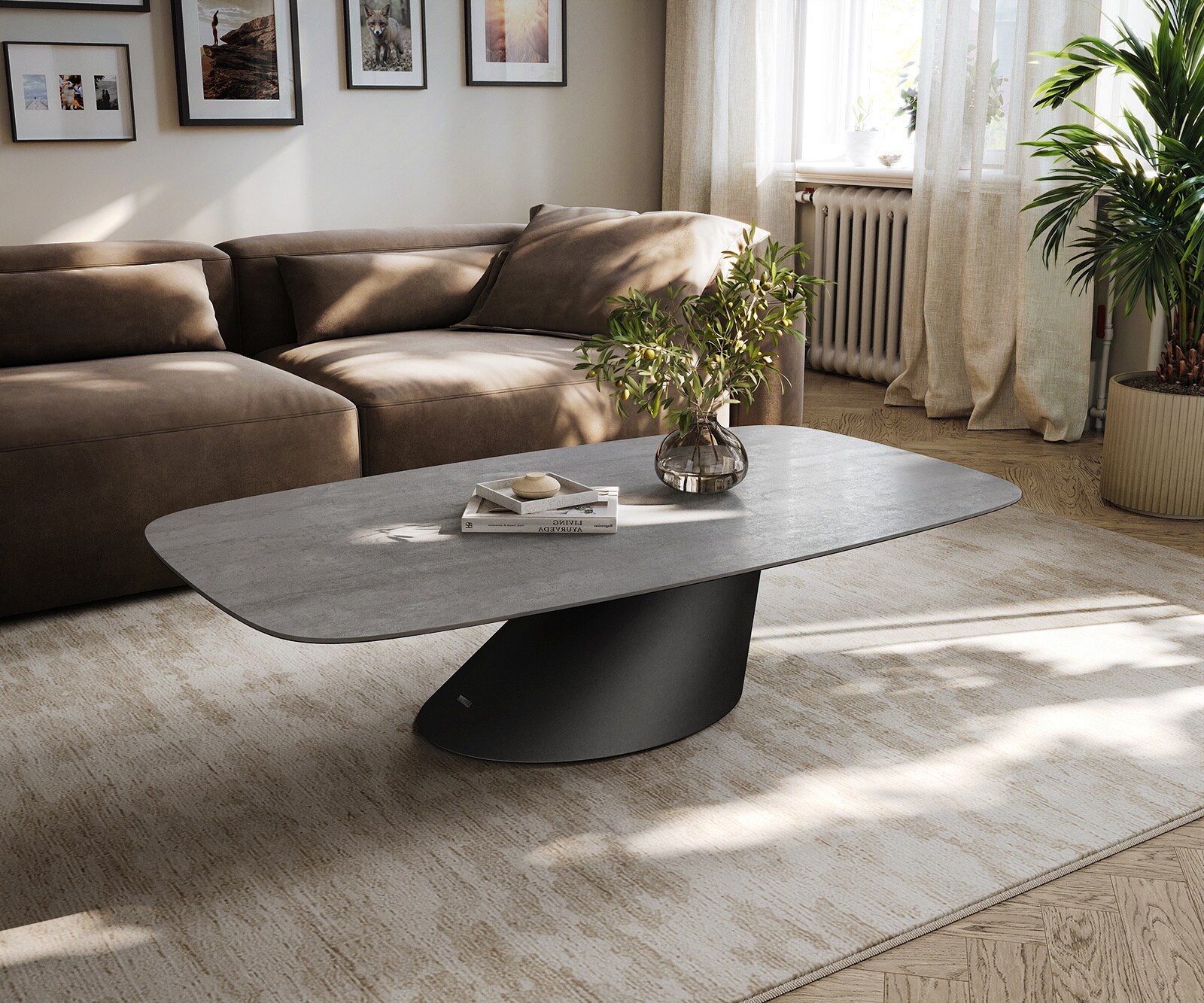 Salontafel Edge bootvormig 140x80 cm keramiek beton grijs Conis metaal zwart 1