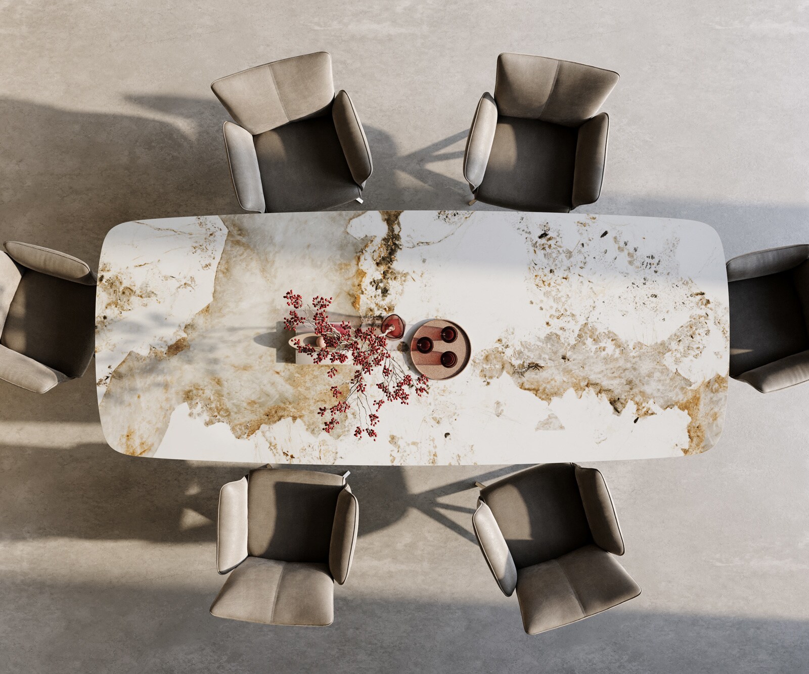 Eettafel Edge Boot 300x120 cm Keramiek Minas Melange Wit-Beige kruisonderstel Rechthoek Roestvrij staal Grafiet 4