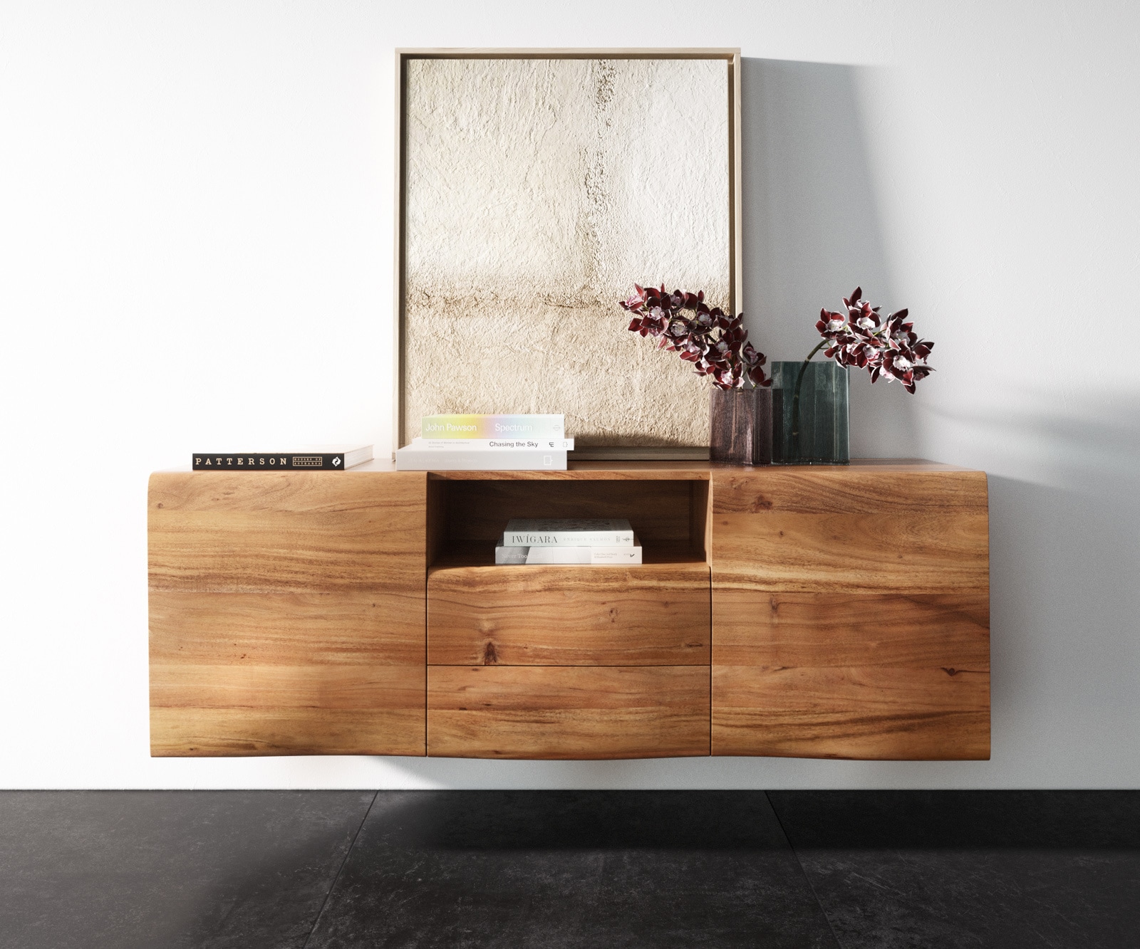 Dressoir New Live-Edge 145 cm acacia natuur 2 deuren 2 laden 1 vak zwevend 3 Dressoir New Live-Edge 145 cm acacia natuur 2 deuren 2 laden 1 vak zwevend 3