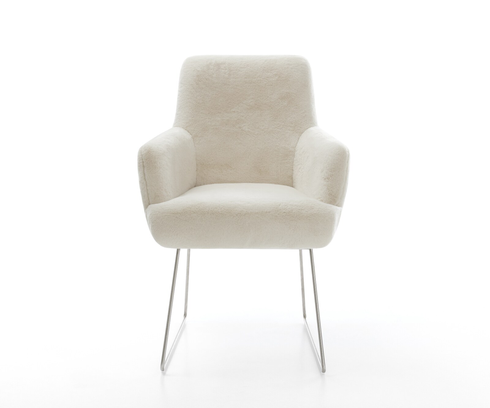 Eetkamerstoel Heira-Flex met armleuning pluchen crème-wit slipframe roestvrij staal pocketveer kern 1