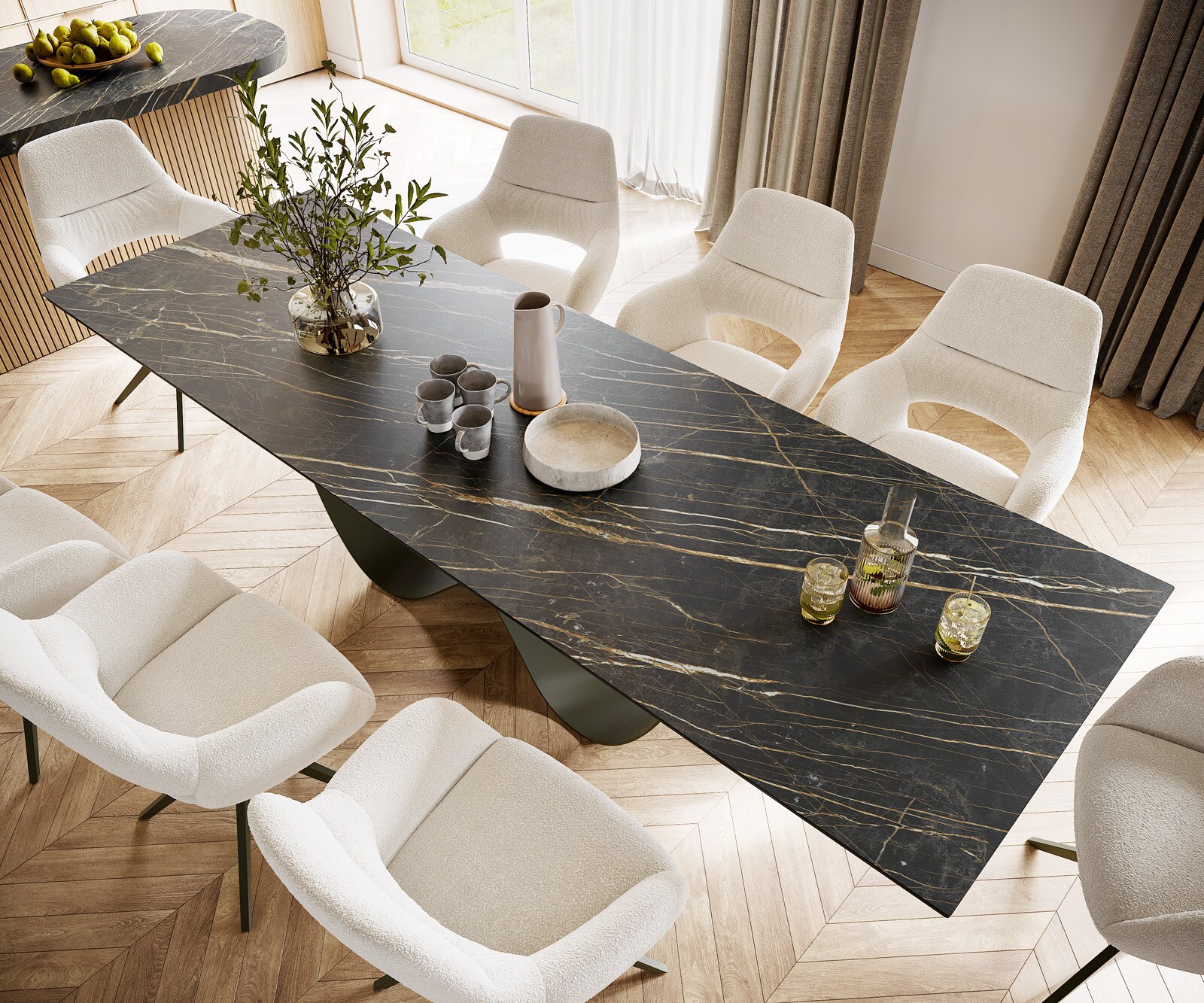 Eettafel Edge 300x100 Keramiek Laminam® Noir Desir Bruin Infinity Metaal Effect Afwerking Titanium 3